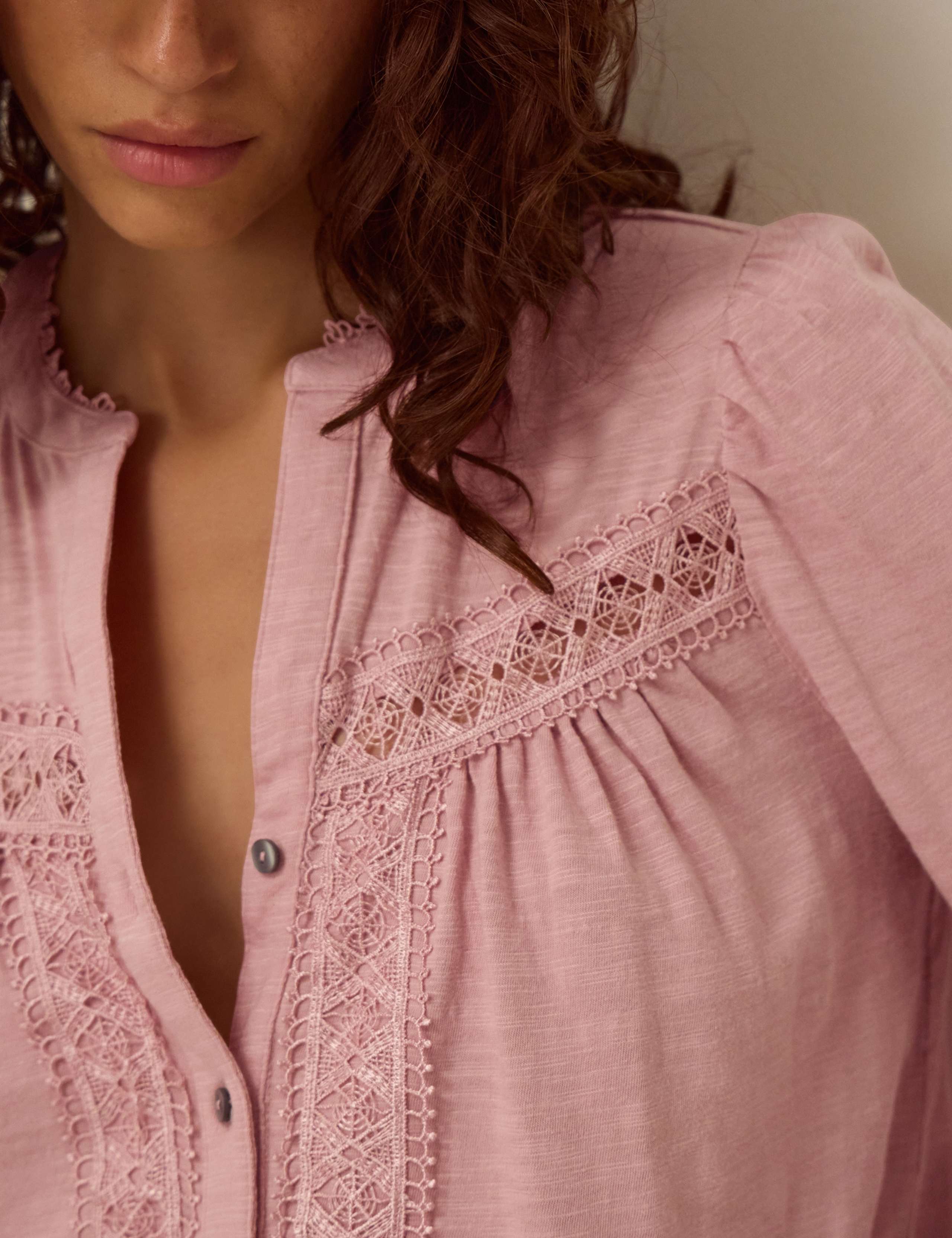 Cotton Modal Blend Lace Detail Shirt 3 of 4