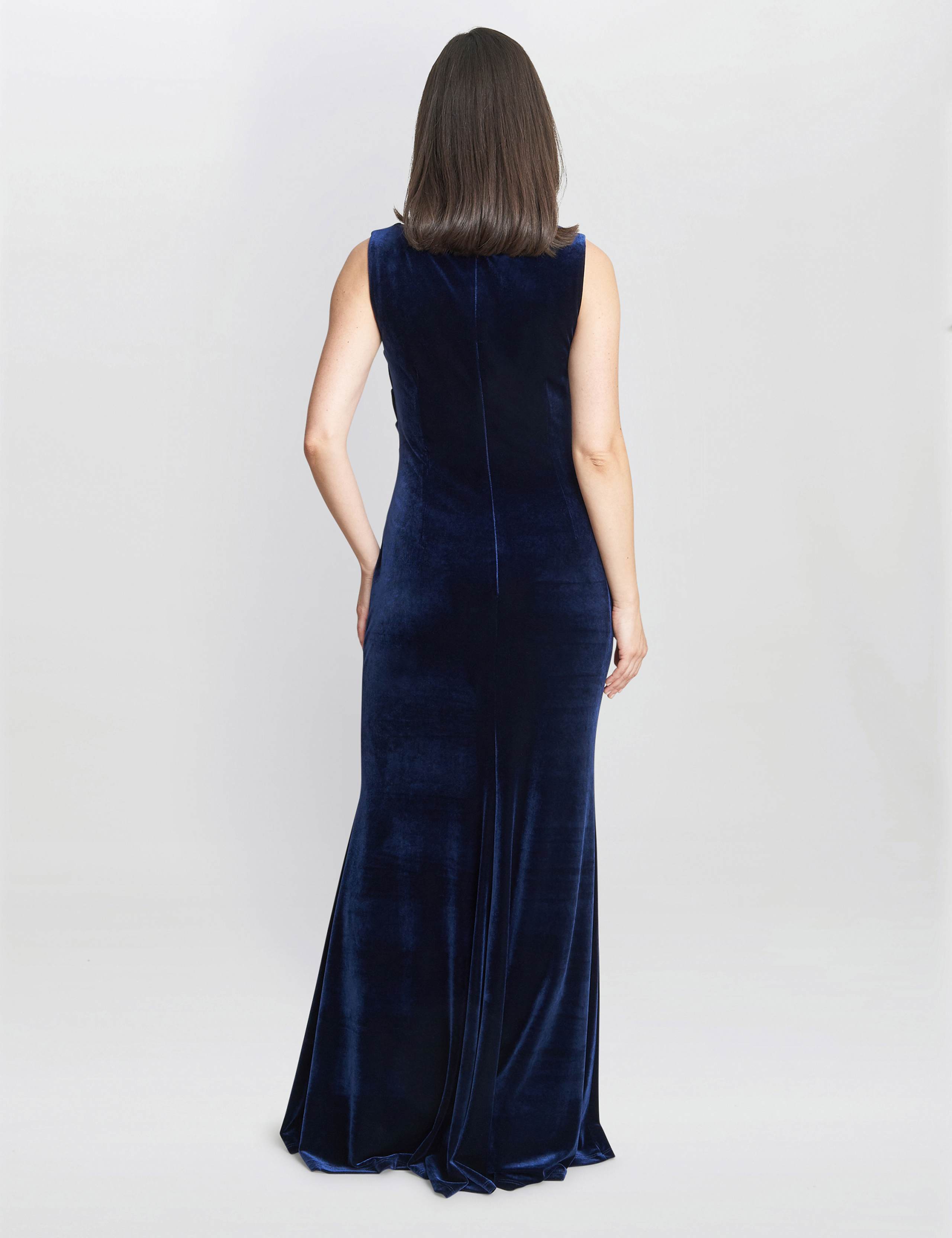 Velvet V-Neck Ruched Maxi Column Dress 3 of 5