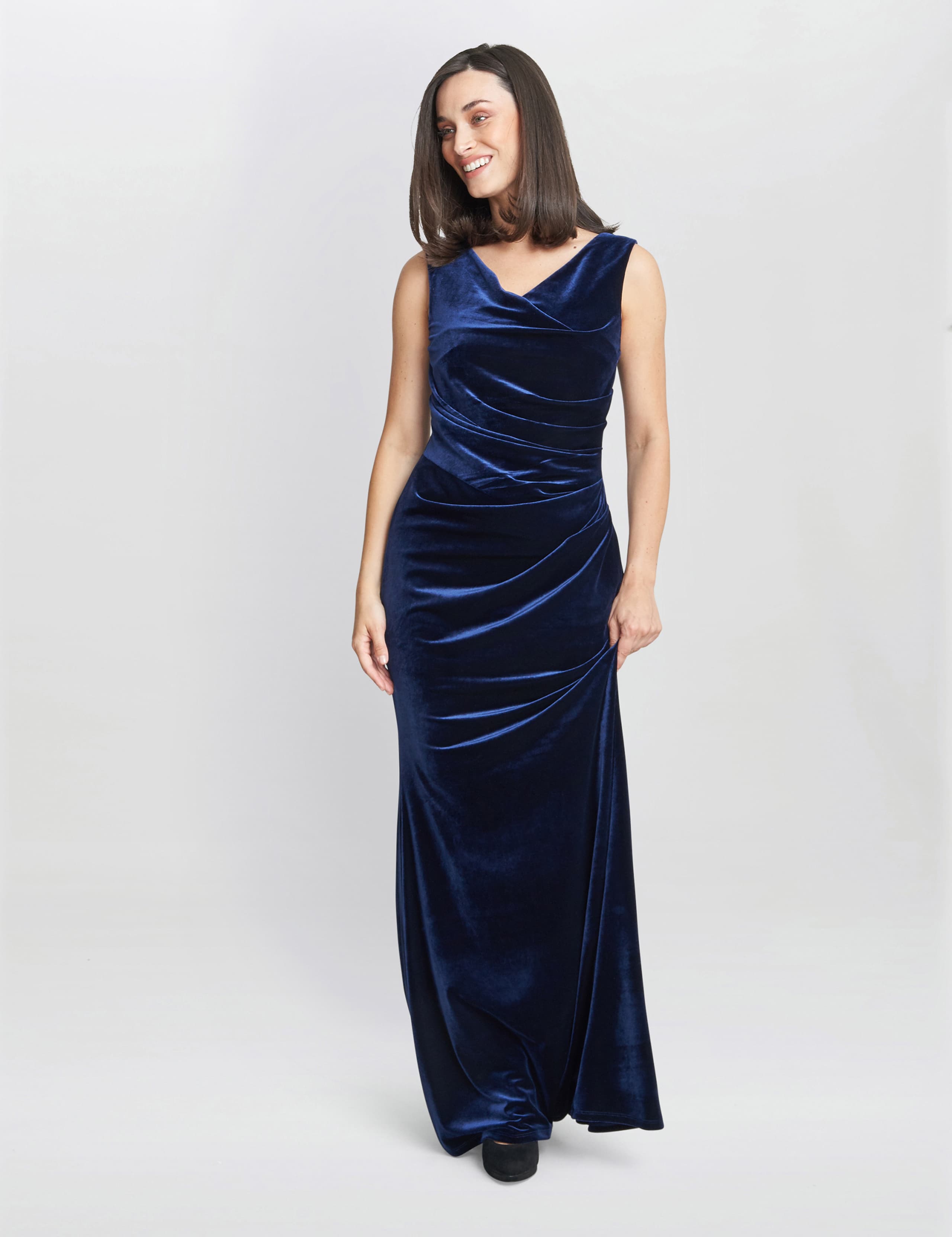 Velvet V-Neck Ruched Maxi Column Dress 4 of 5