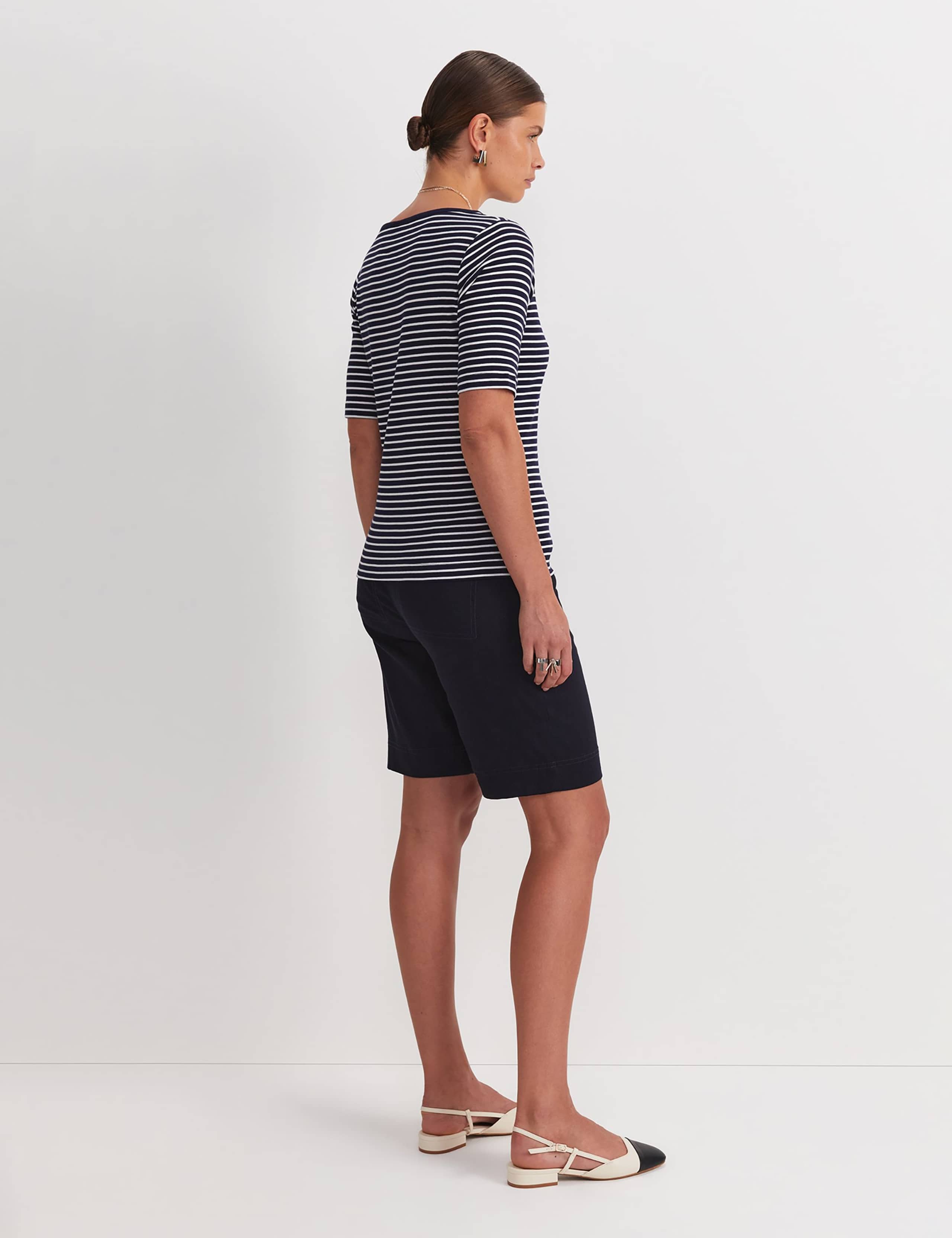 Pure Cotton Striped Slash Neck T-Shirt 4 of 4