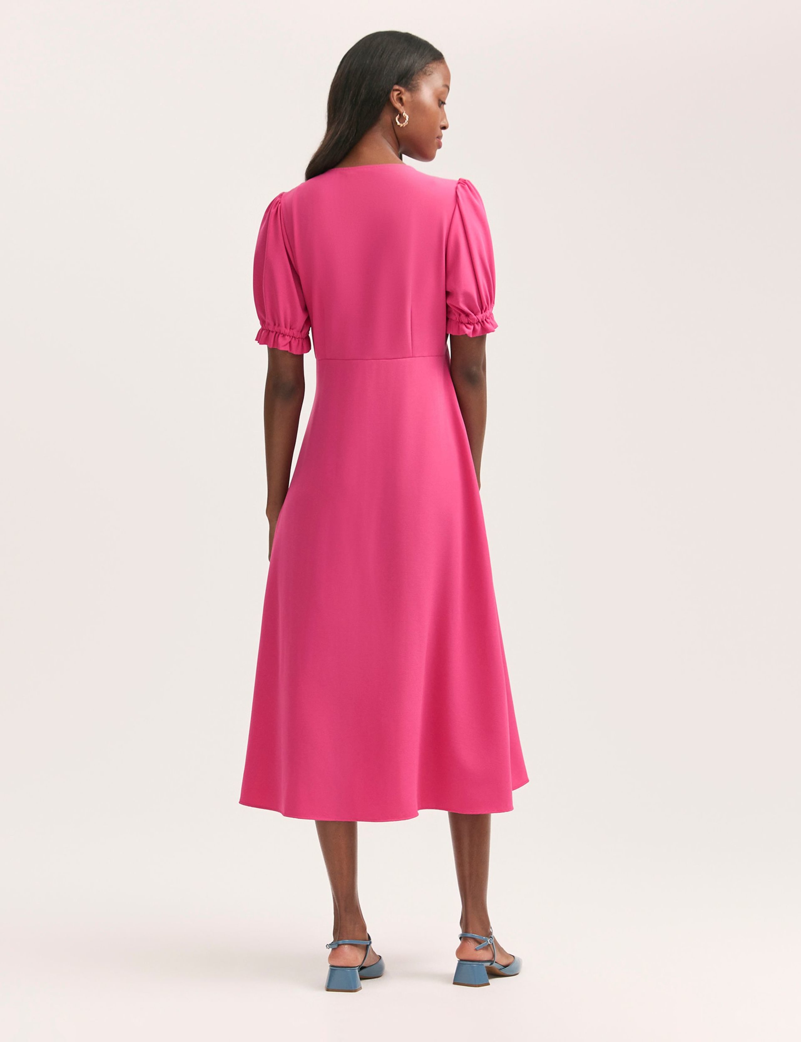 Crepe V-Neck Button Through Midi Tea Dress 2 of 4