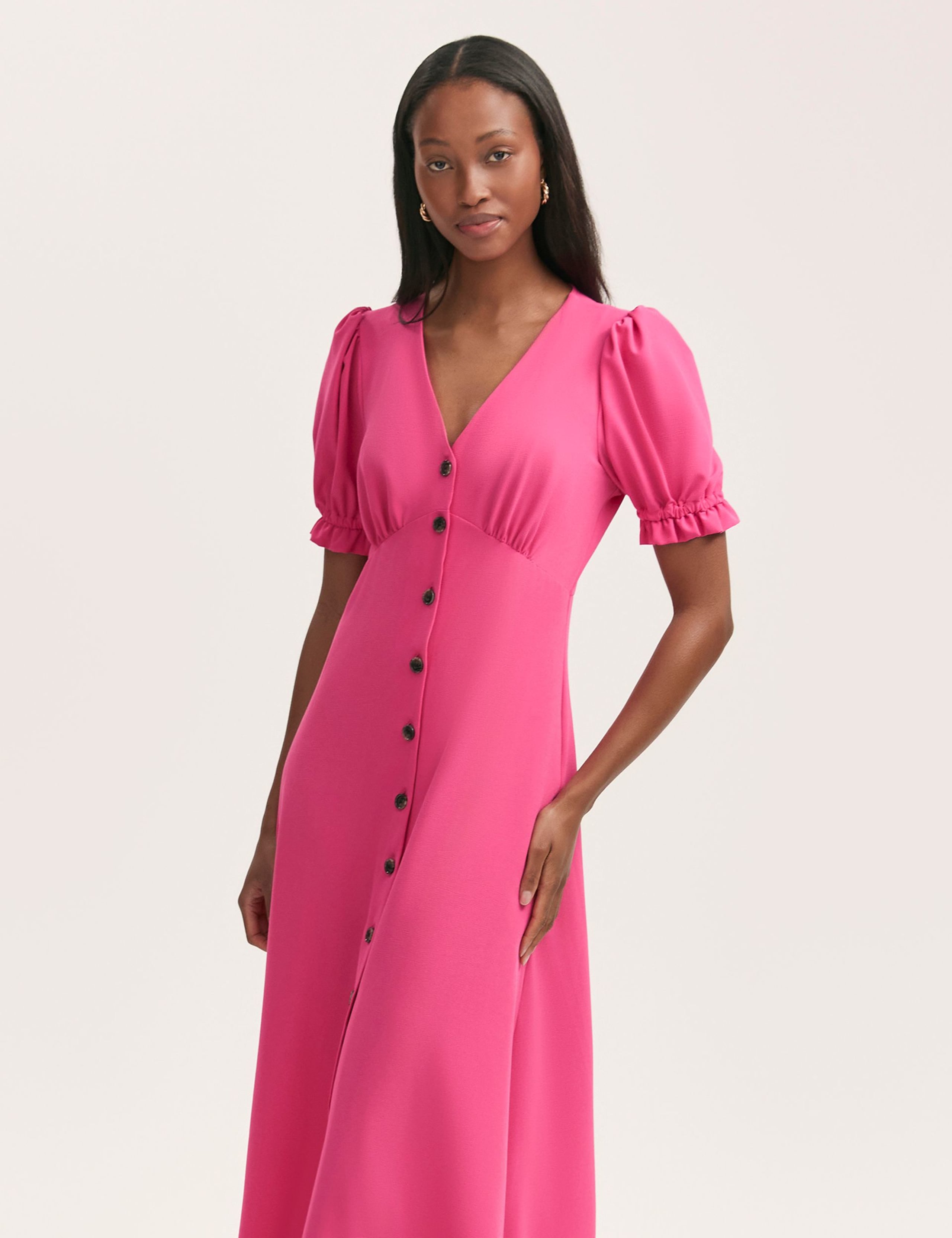 Crepe V-Neck Button Through Midi Tea Dress 3 of 4