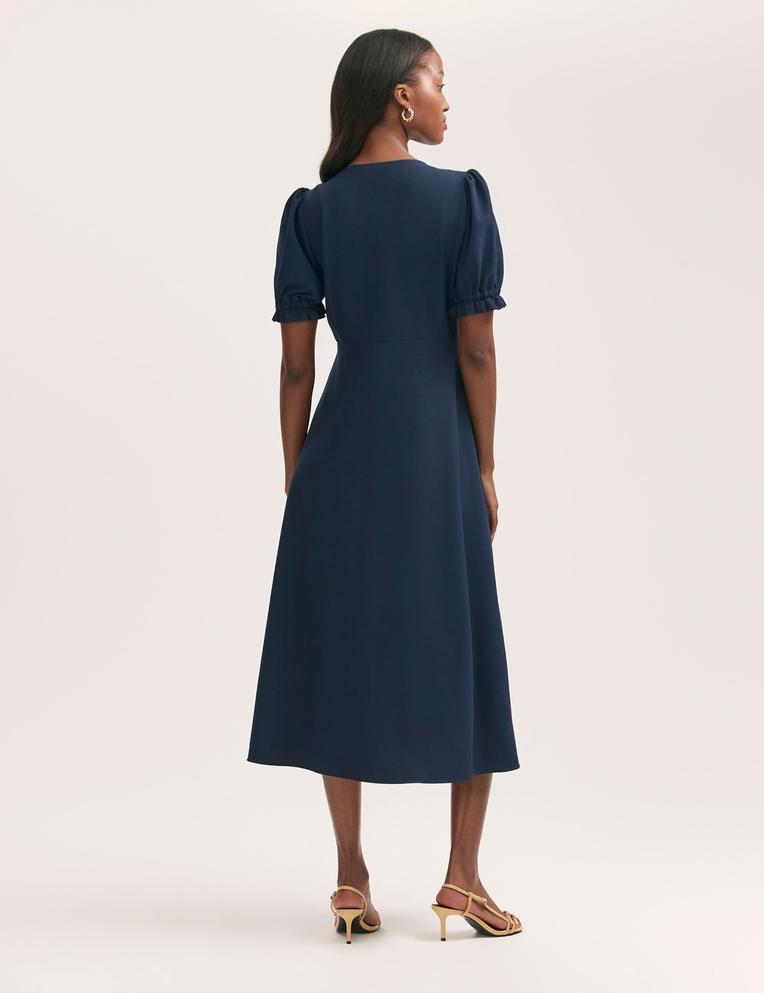 Crepe V-Neck Button Through Midi Tea Dress 2 of 4