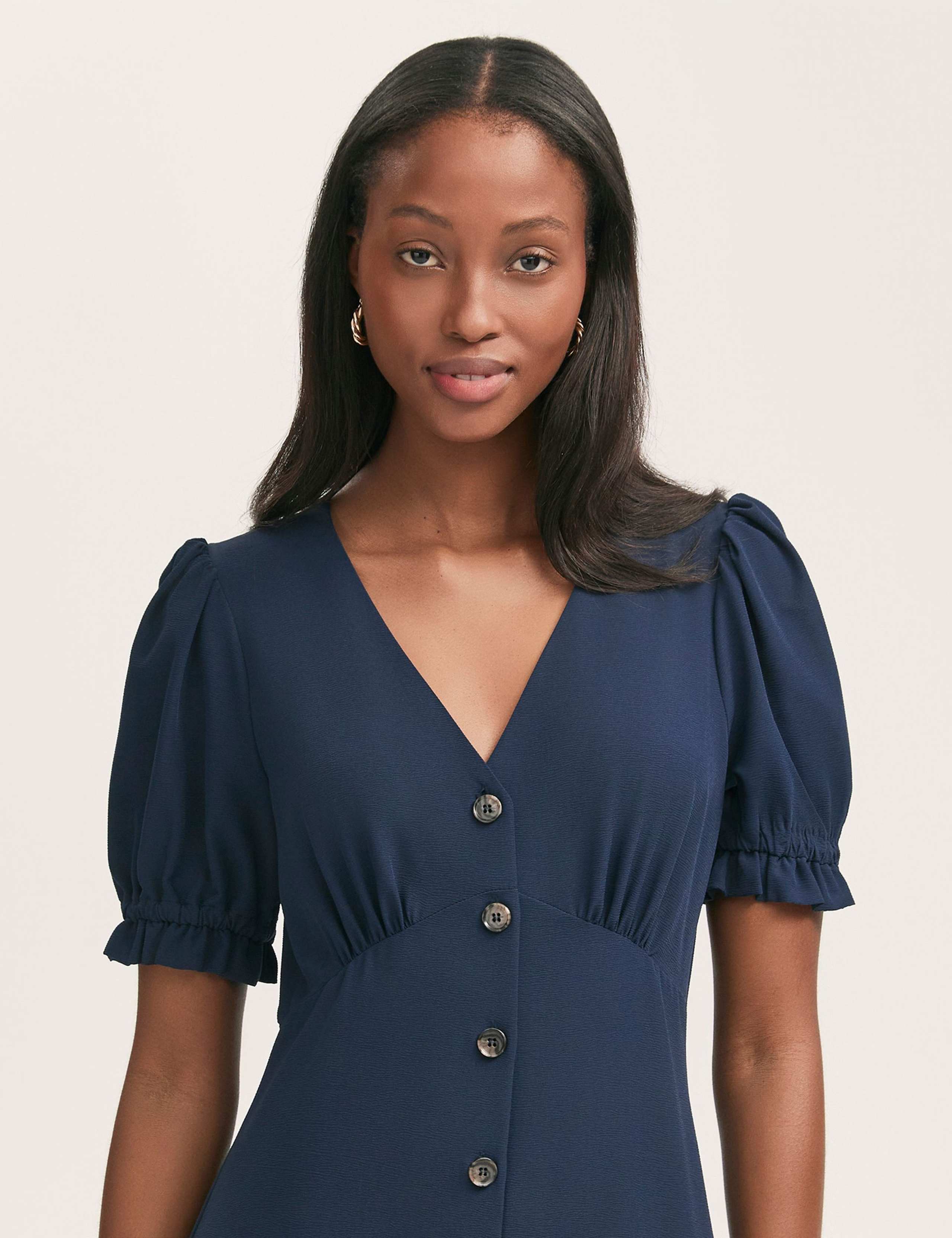 Crepe V-Neck Button Through Midi Tea Dress 4 of 4