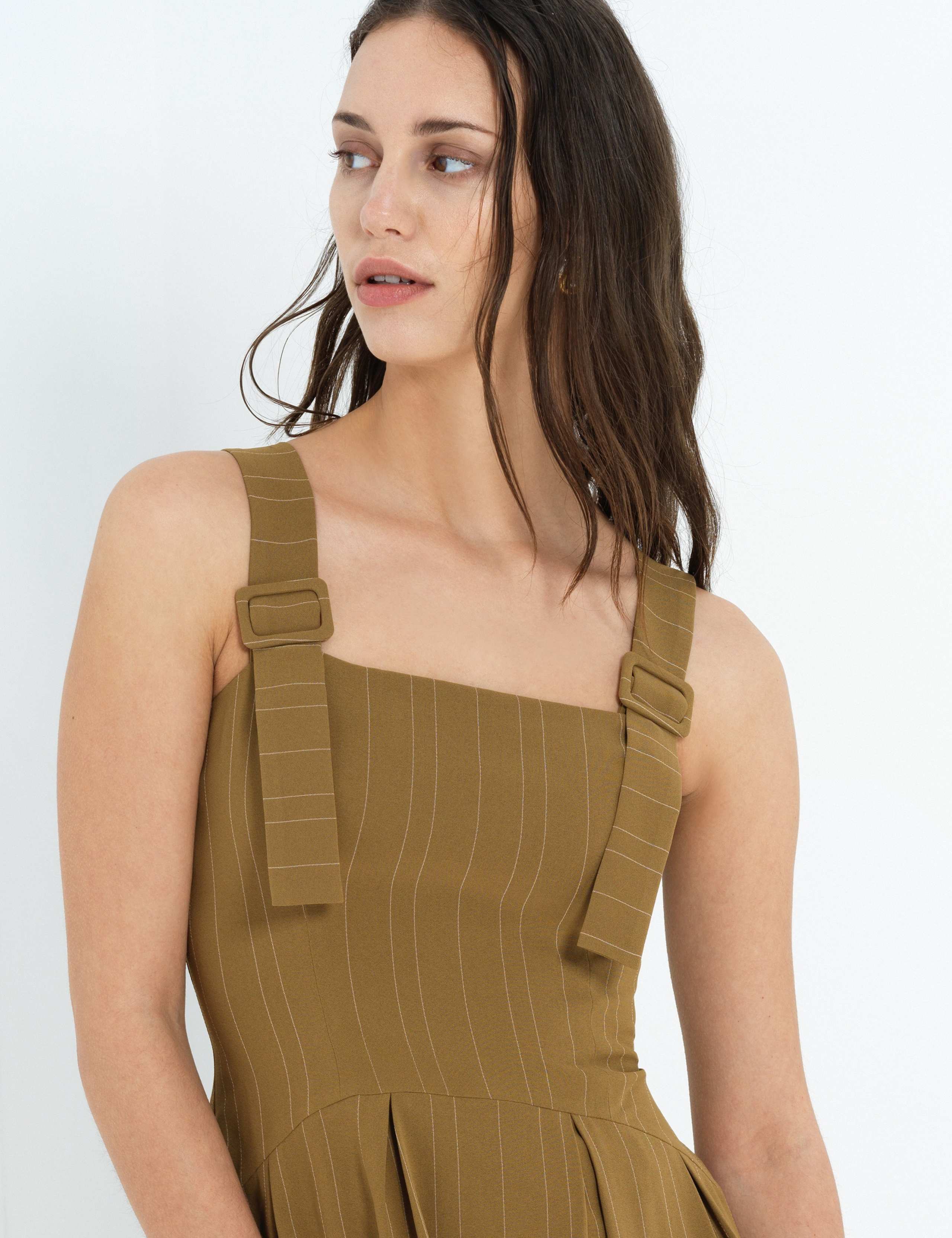 Pinstripe Square Neck Maxi Waisted Dress 3 of 5