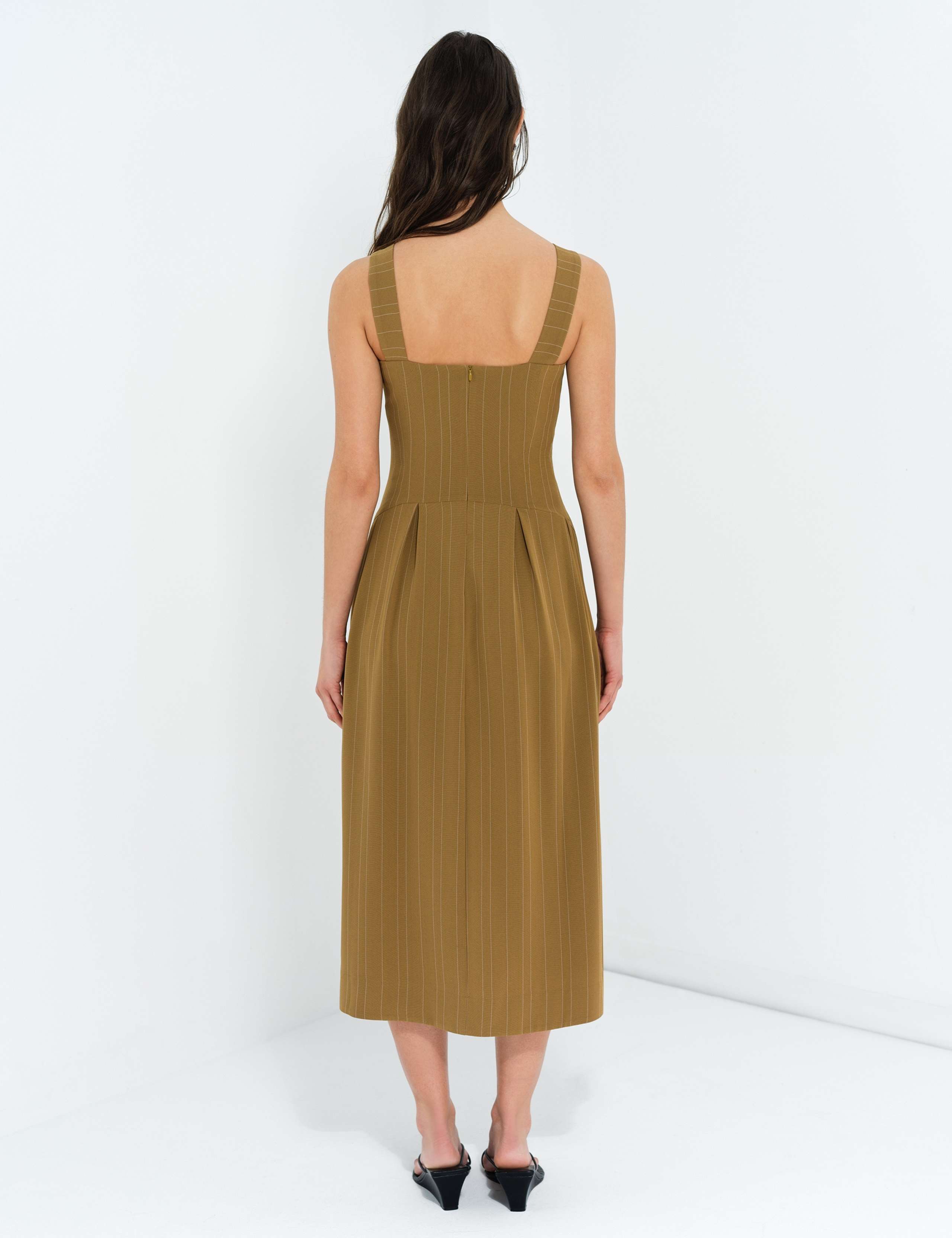 Pinstripe Square Neck Maxi Waisted Dress 4 of 5