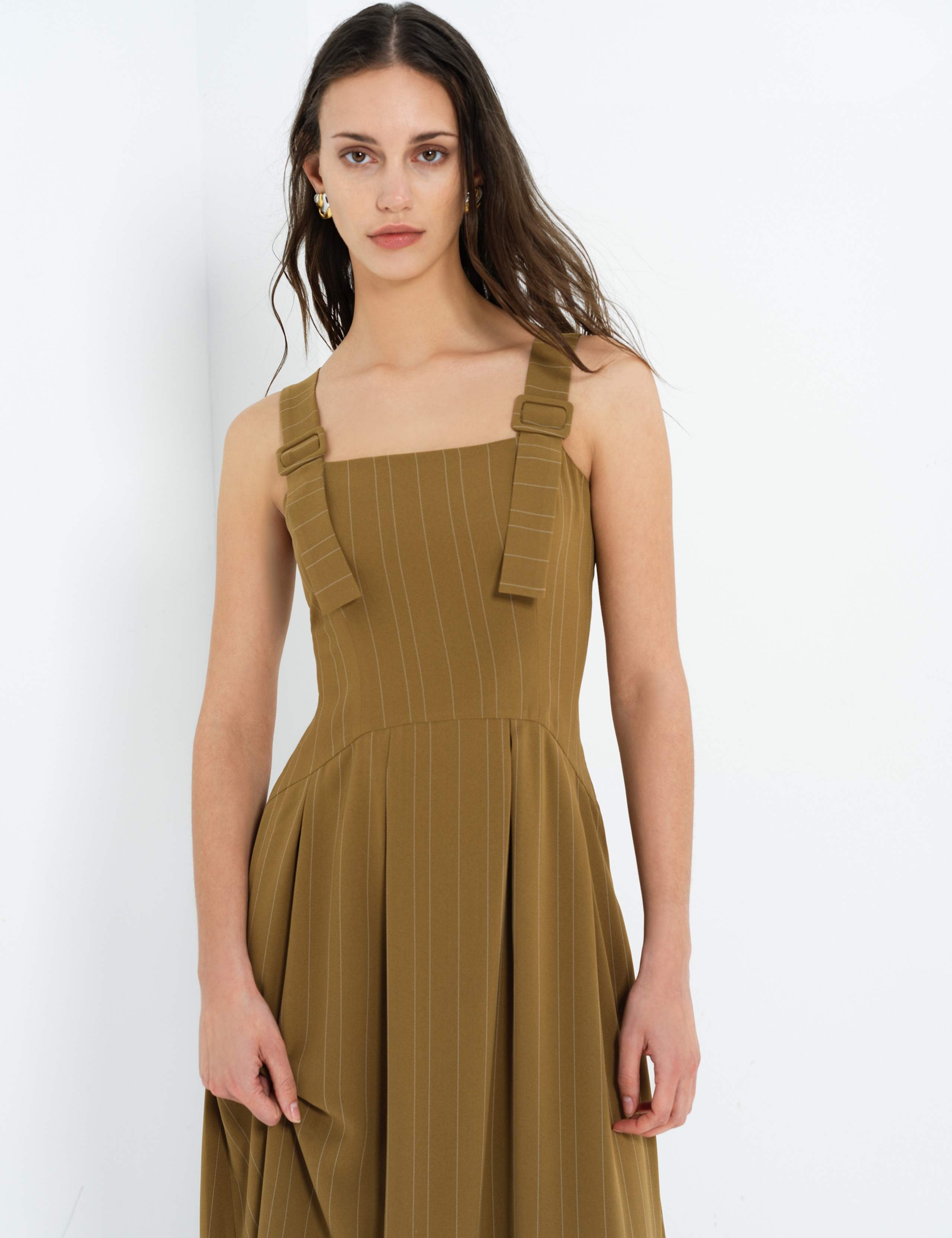 Pinstripe Square Neck Maxi Waisted Dress 5 of 5