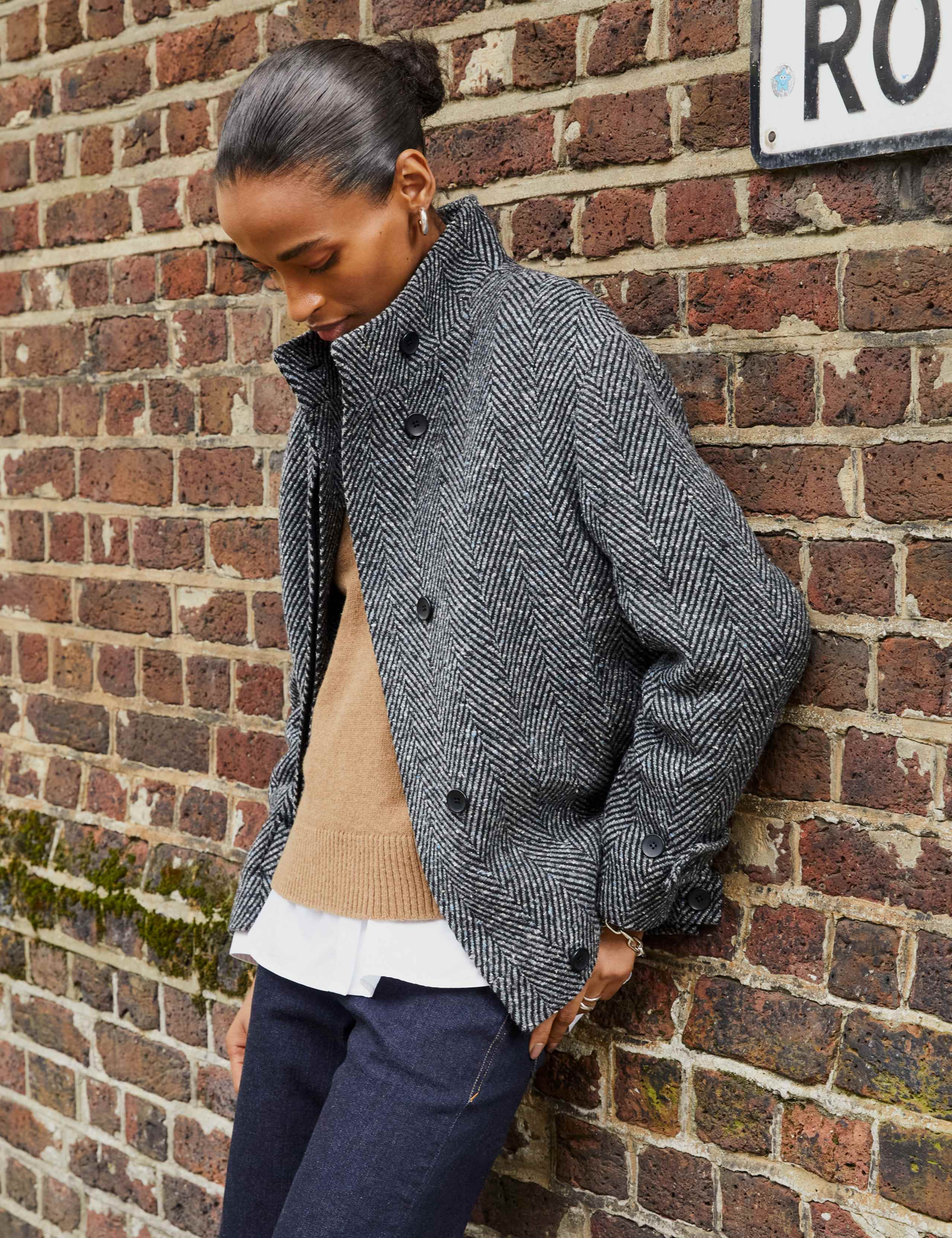Wool Blend Herringbone Short Coat 4 of 7