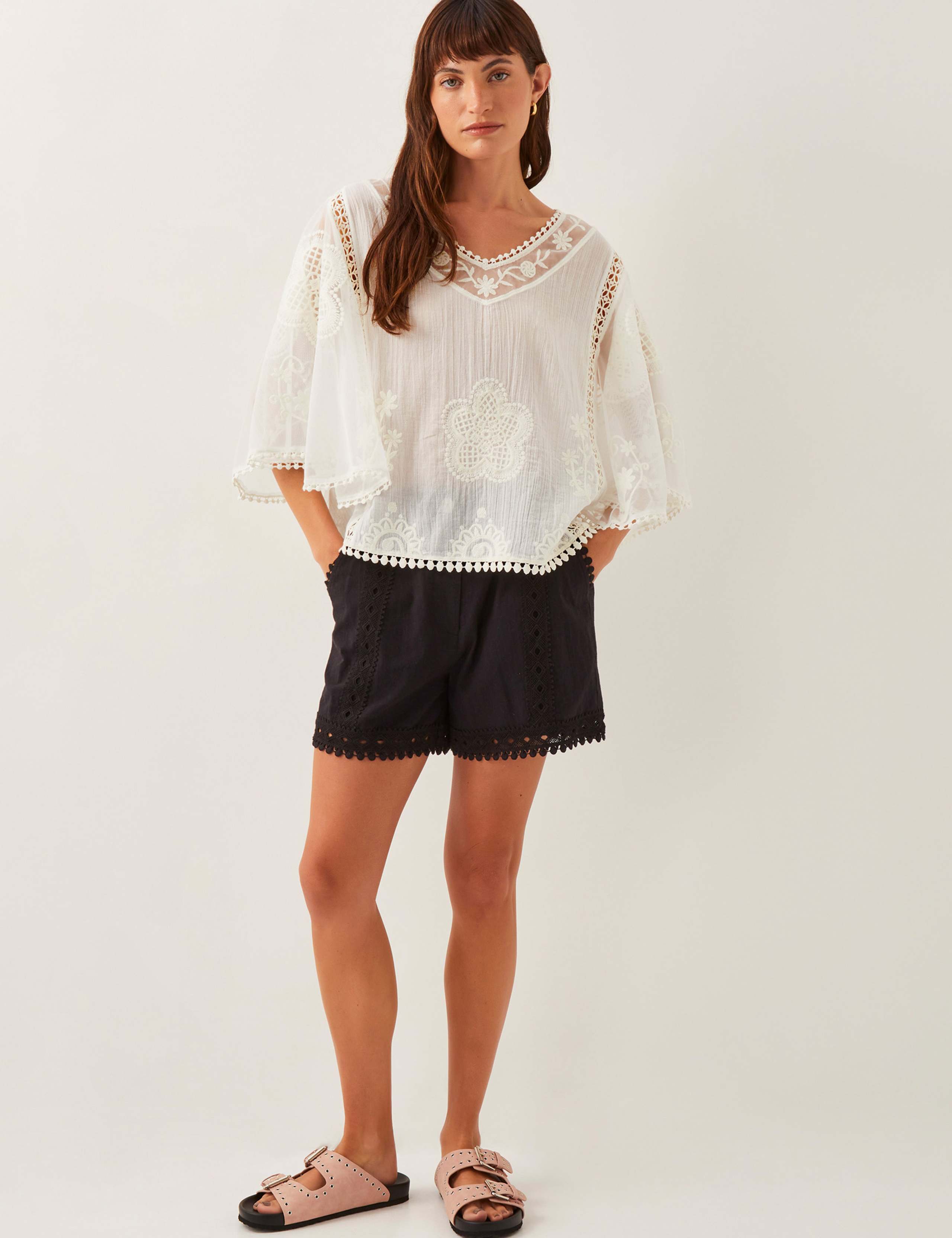 Pure Cotton Embellished Angel Sleeve Top 2 of 4