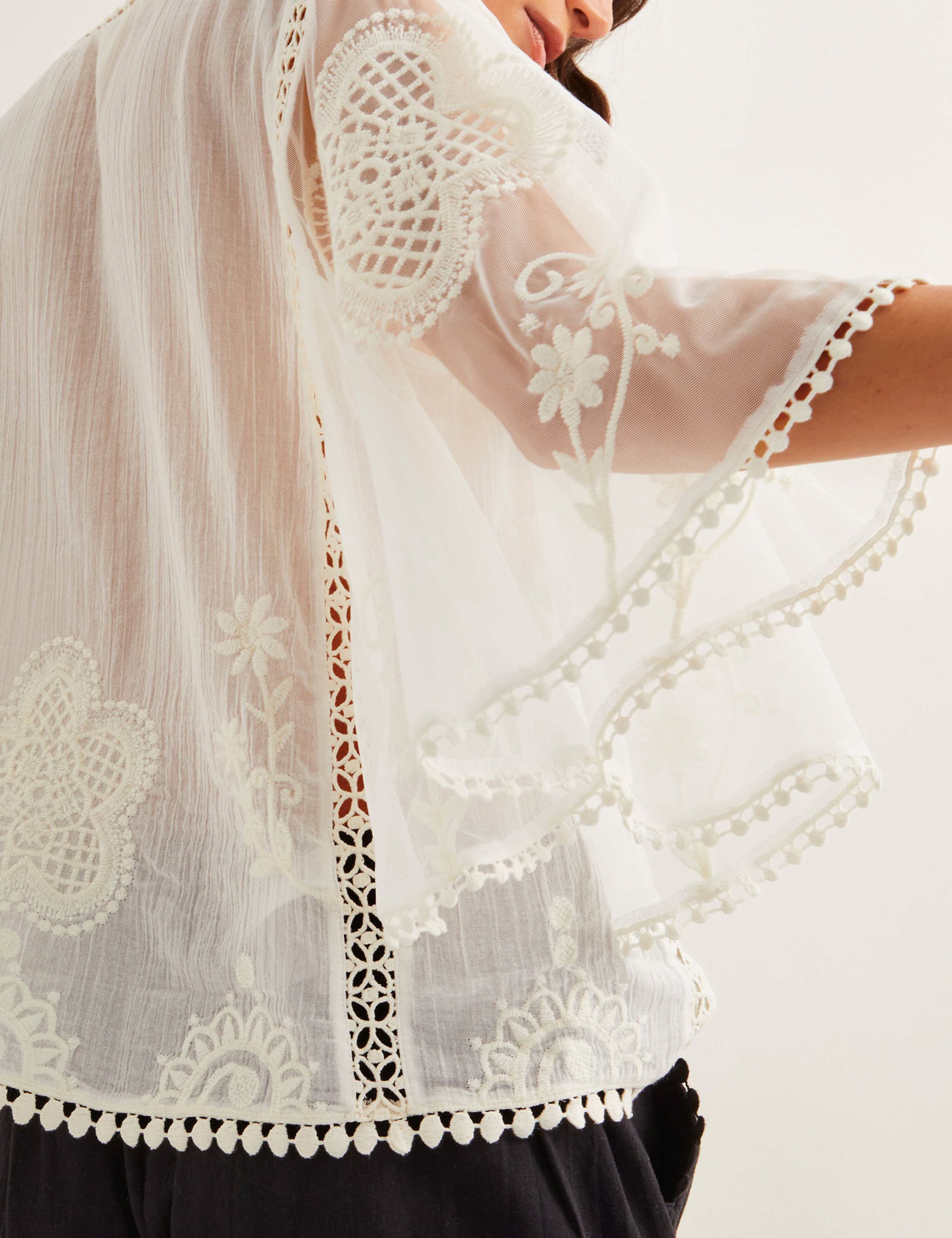 Pure Cotton Embellished Angel Sleeve Top 3 of 4