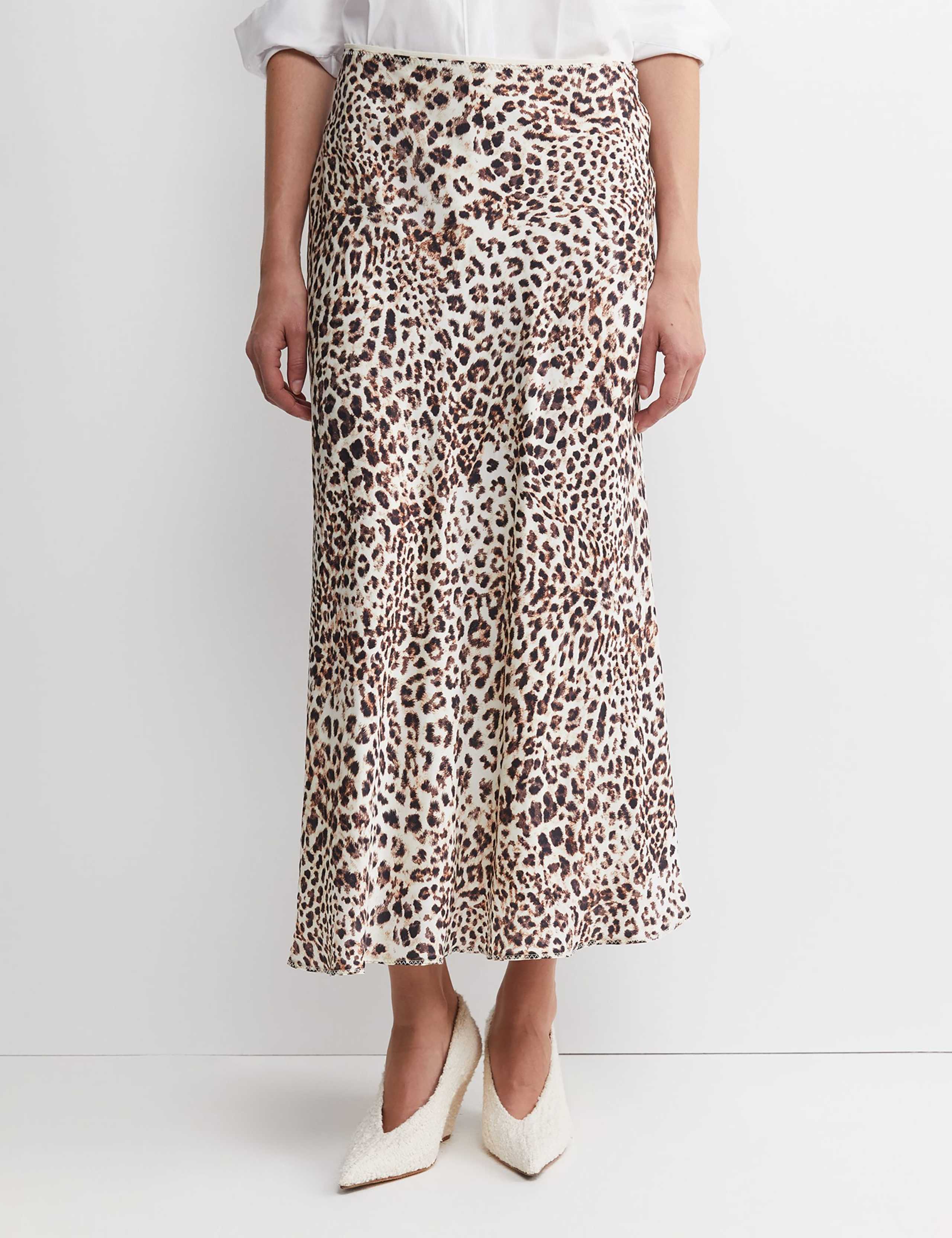 Lyocell Rich Animal Print Midi Slip Skirt 1 of 4