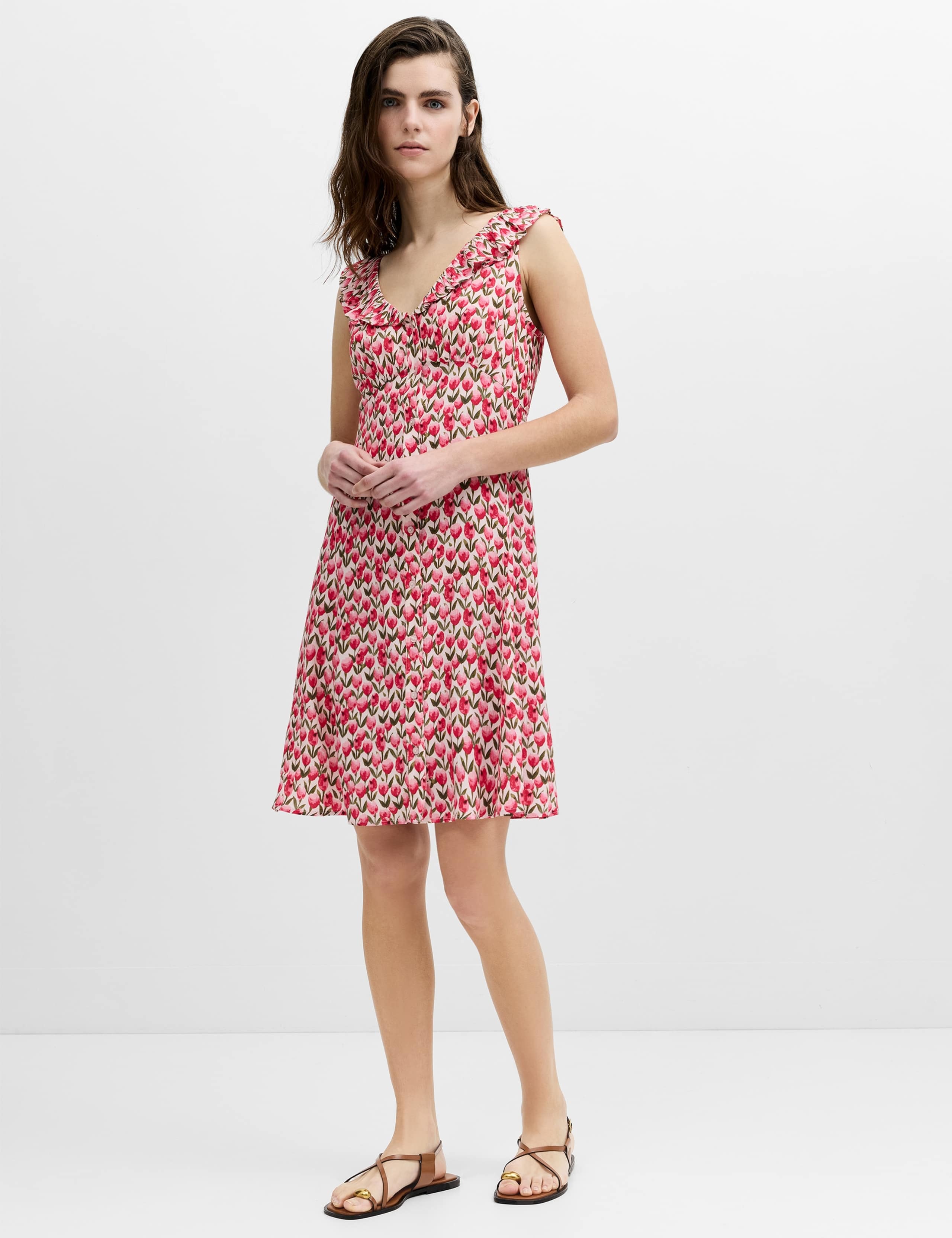 Floral V-Neck Frill Detail Mini Tea Dress 5 of 6