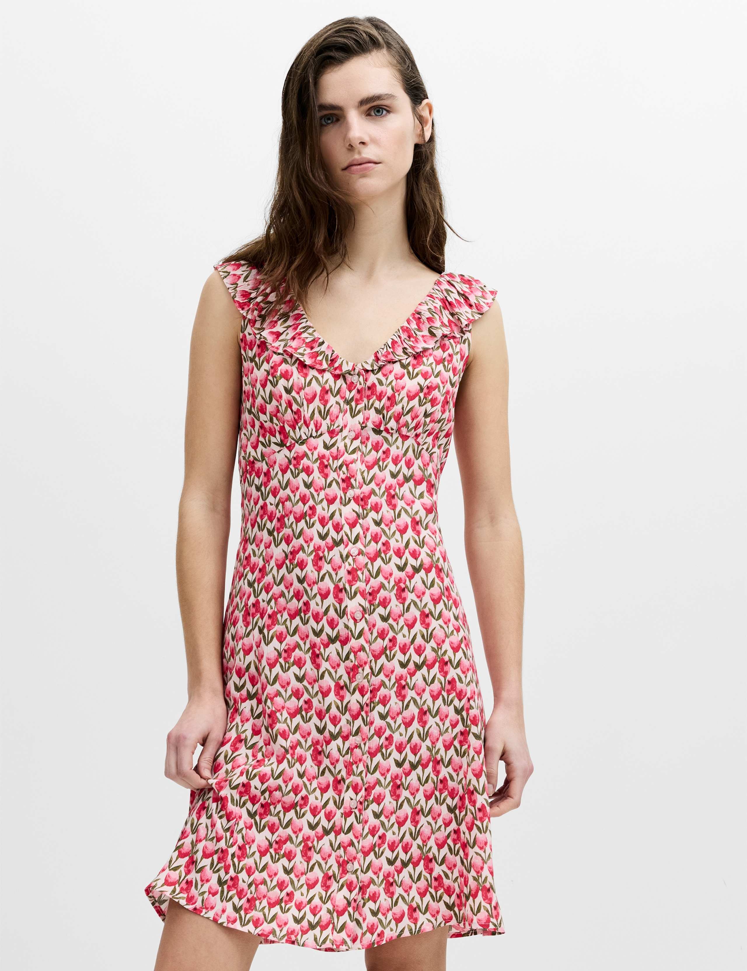 Floral V-Neck Frill Detail Mini Tea Dress 6 of 6