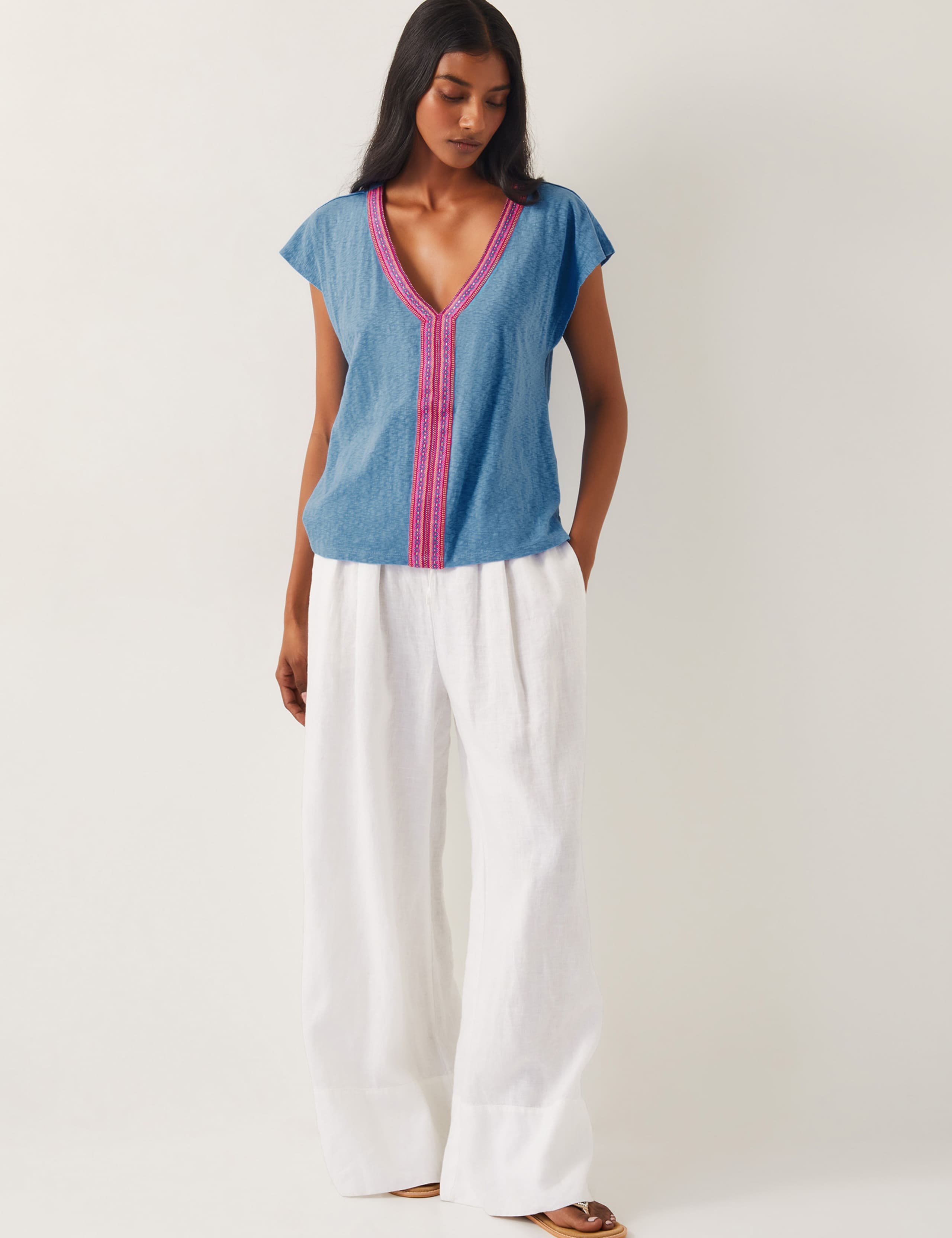 Jersey Embroidered V-Neck Cap Sleeve Top 2 of 3