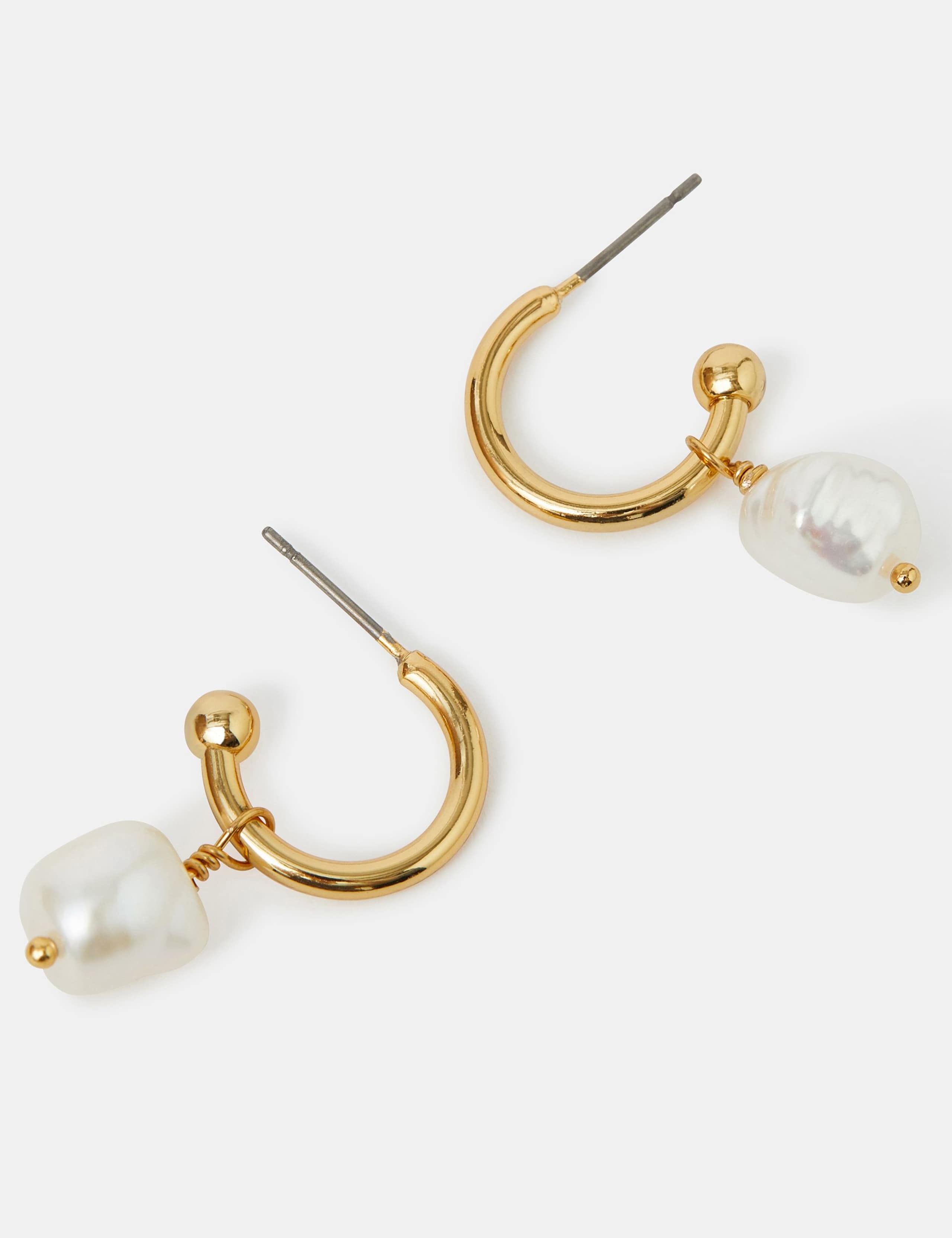 14ct Gold Plated Pearl Hoop Drop Earrings 2 of 3