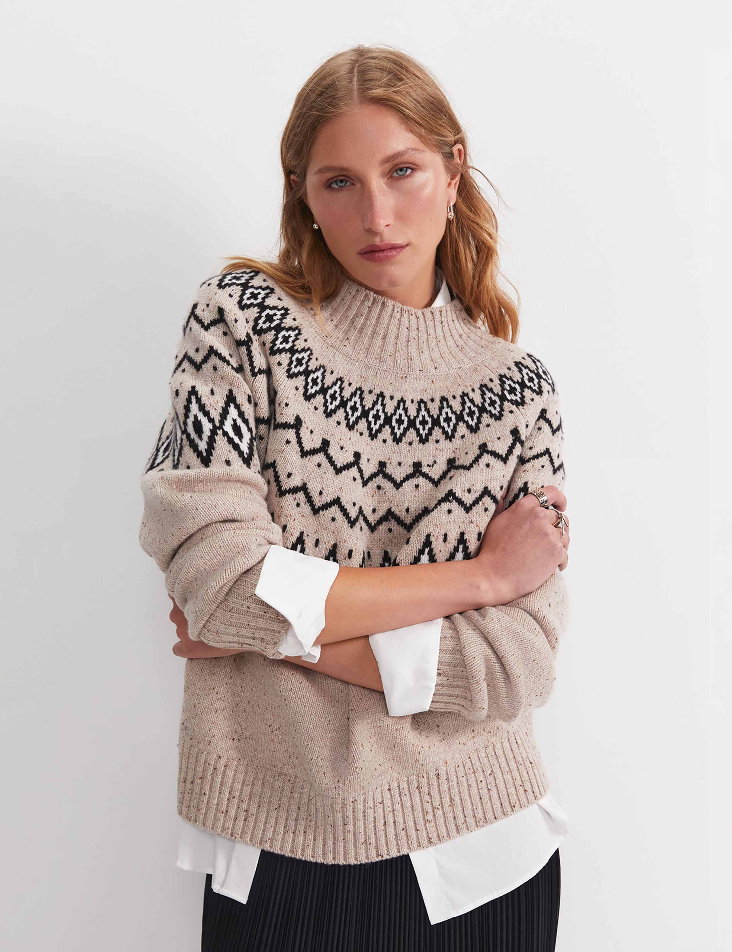 Pure Wool Fair Isle Funnel Neck Jumper 1 of 5