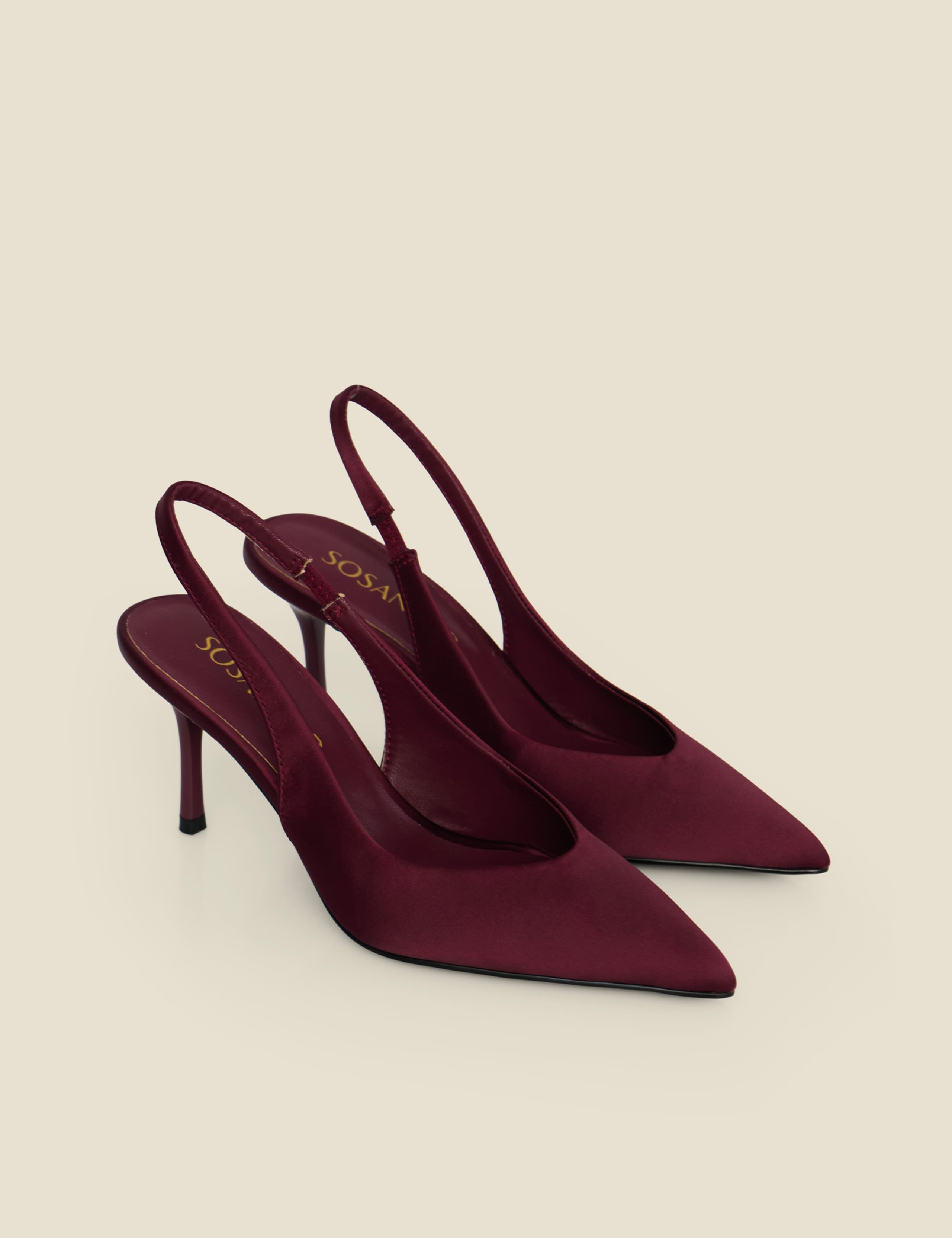 Satin Pointed Toe Kitten Heel Slingback Shoes 2 of 6
