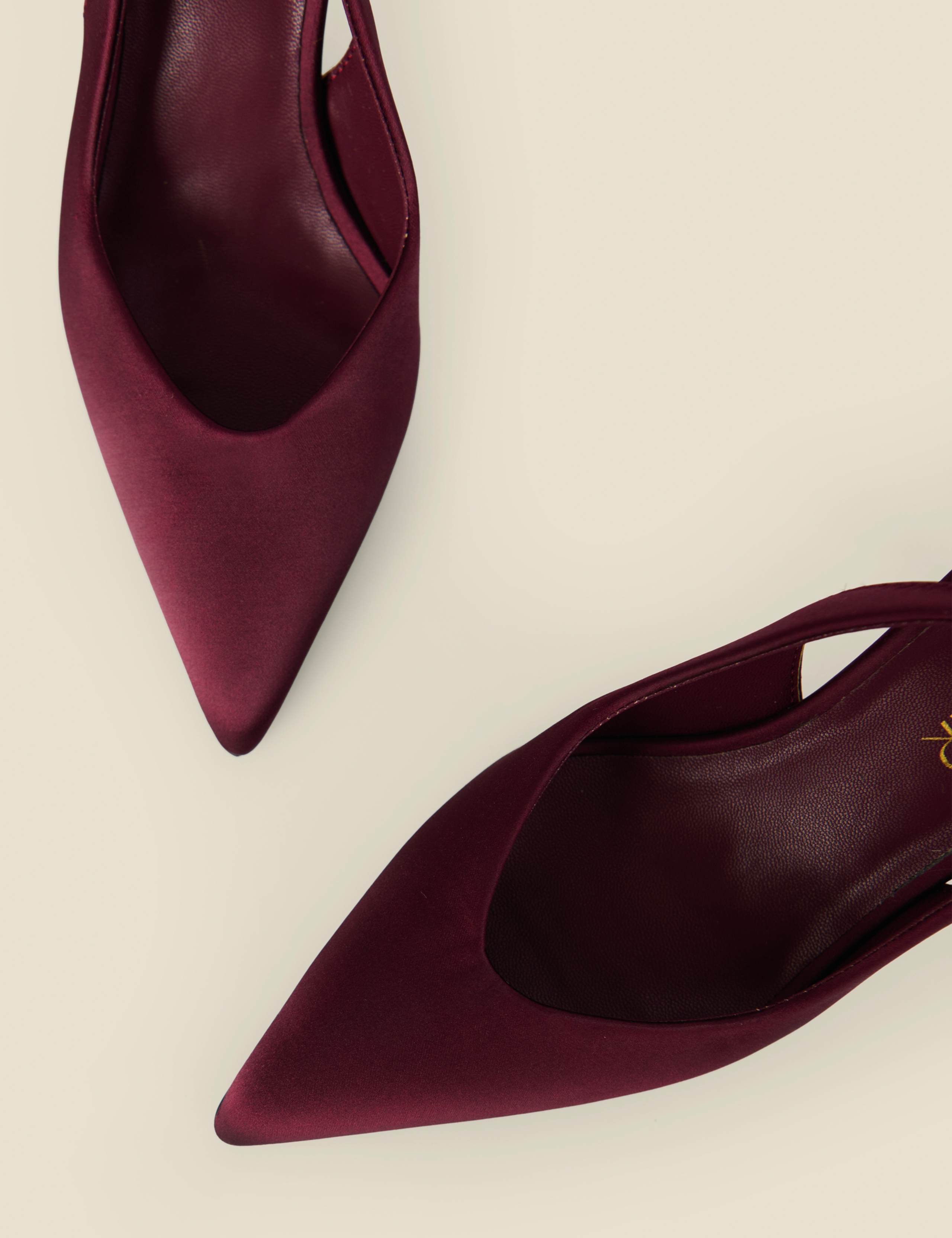 Satin Pointed Toe Kitten Heel Slingback Shoes 5 of 6