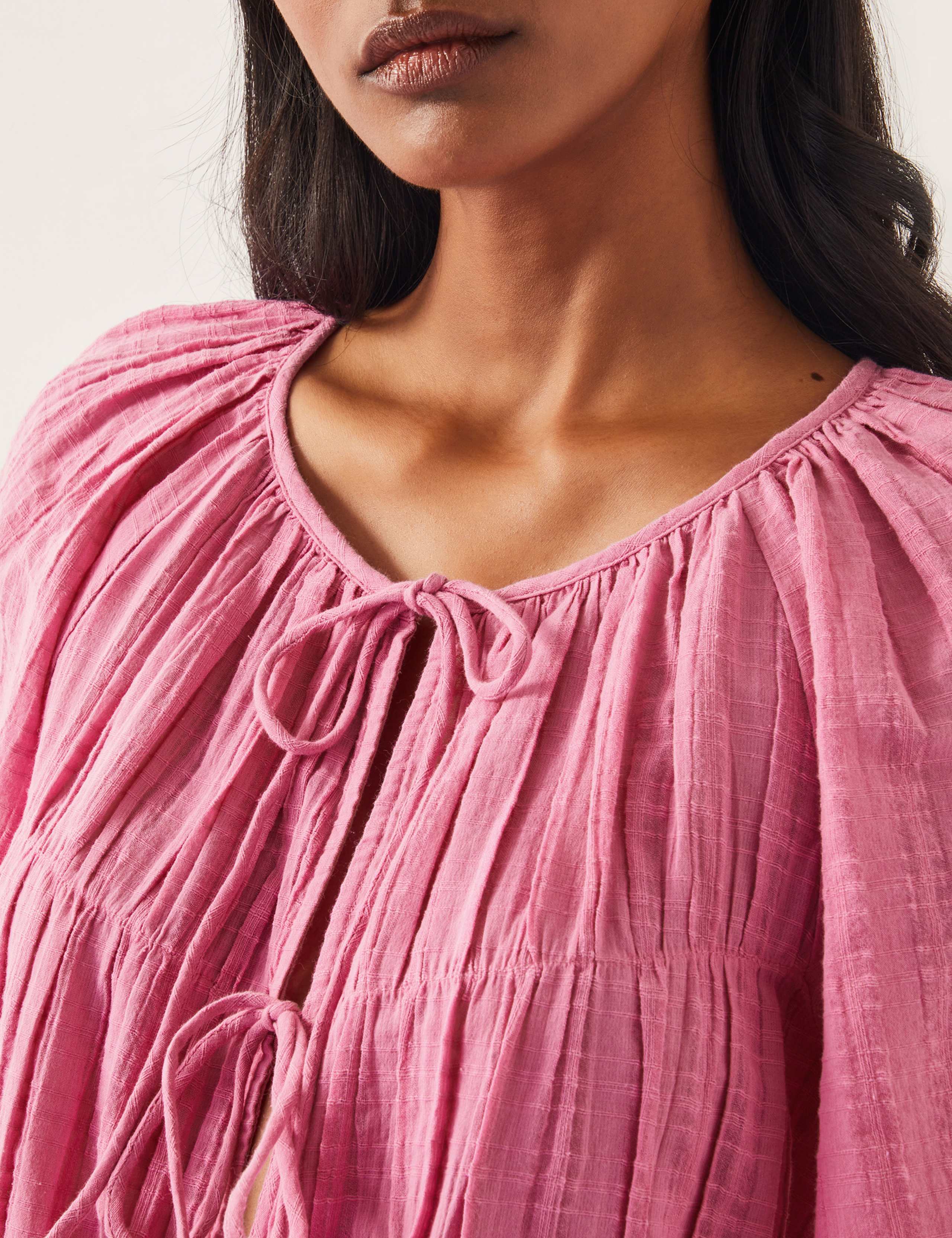 Pure Cotton Textured Tie Front Top 2 of 4