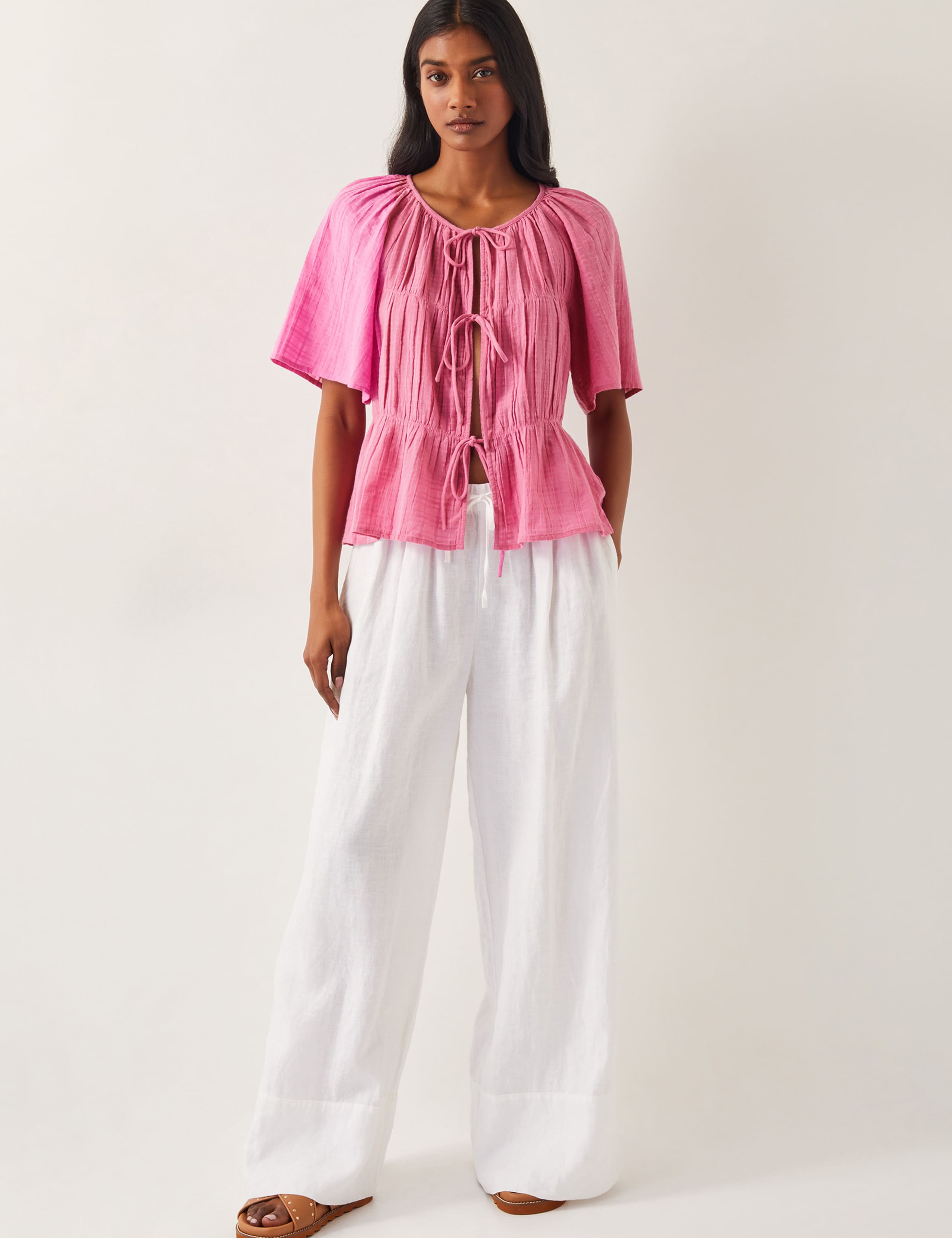 Pure Cotton Textured Tie Front Top 3 of 4
