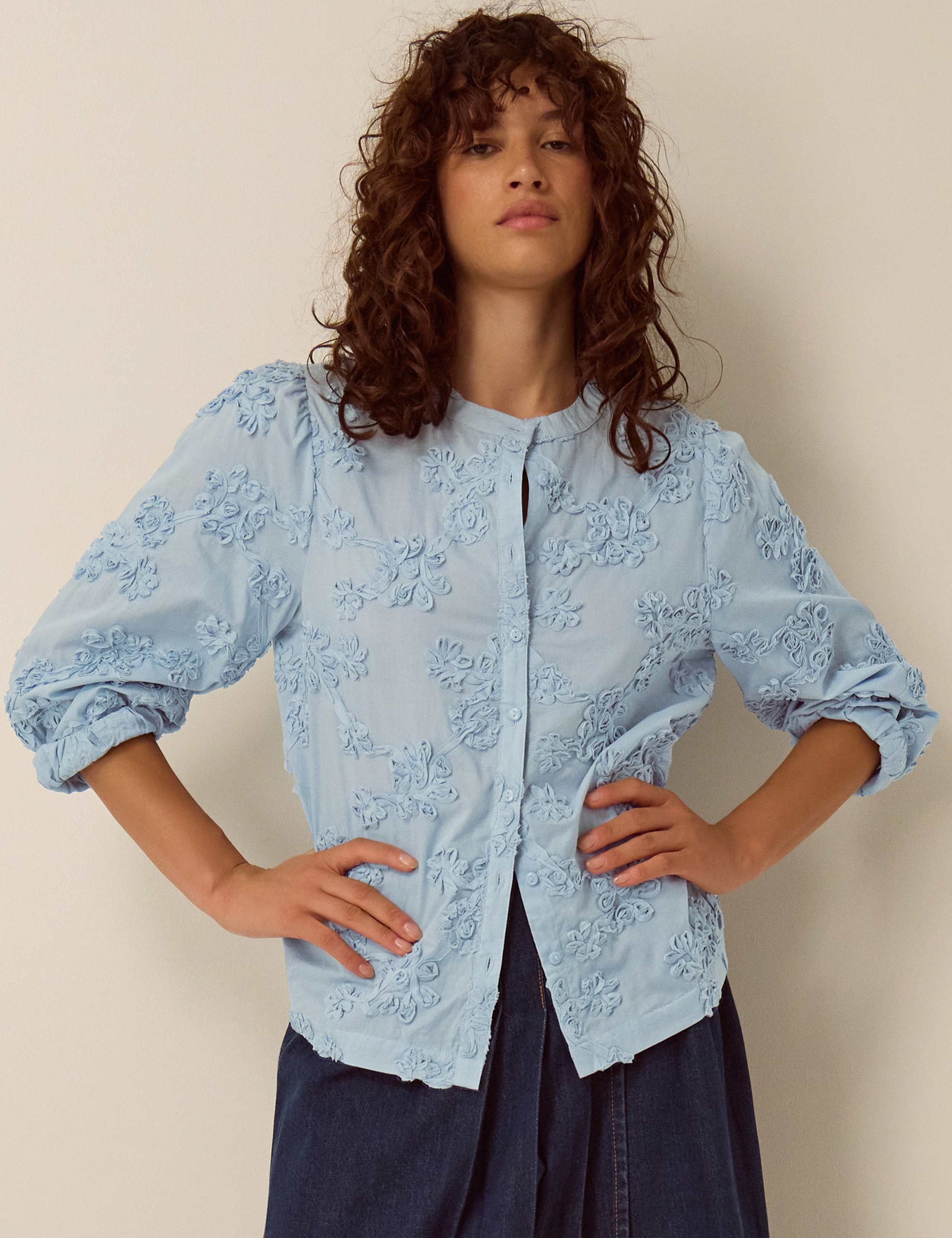 Pure Cotton Floral Embroidered Shirt 1 of 4