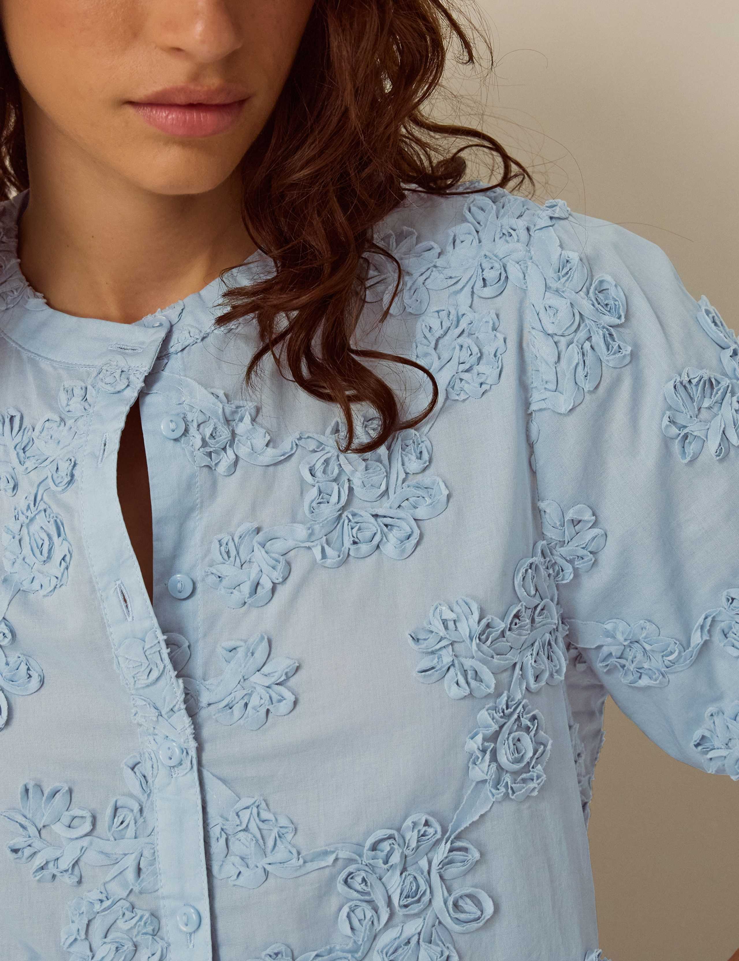 Pure Cotton Floral Embroidered Shirt 3 of 4