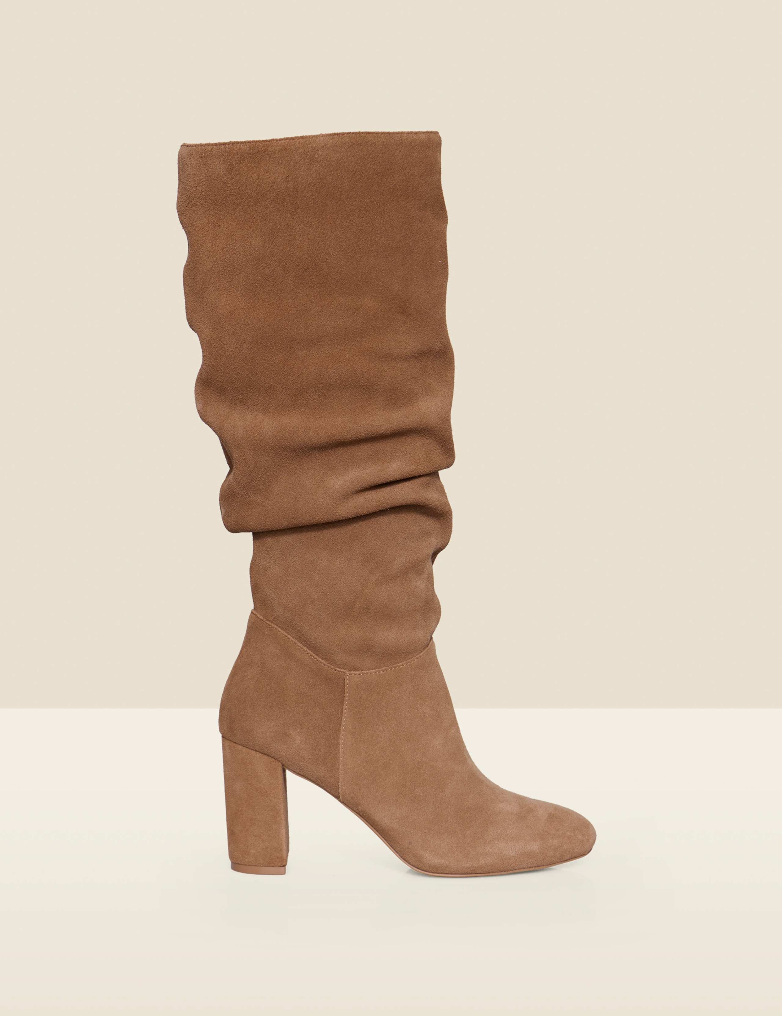 Suede Ruched Block Heel Knee High Boots 3 of 5