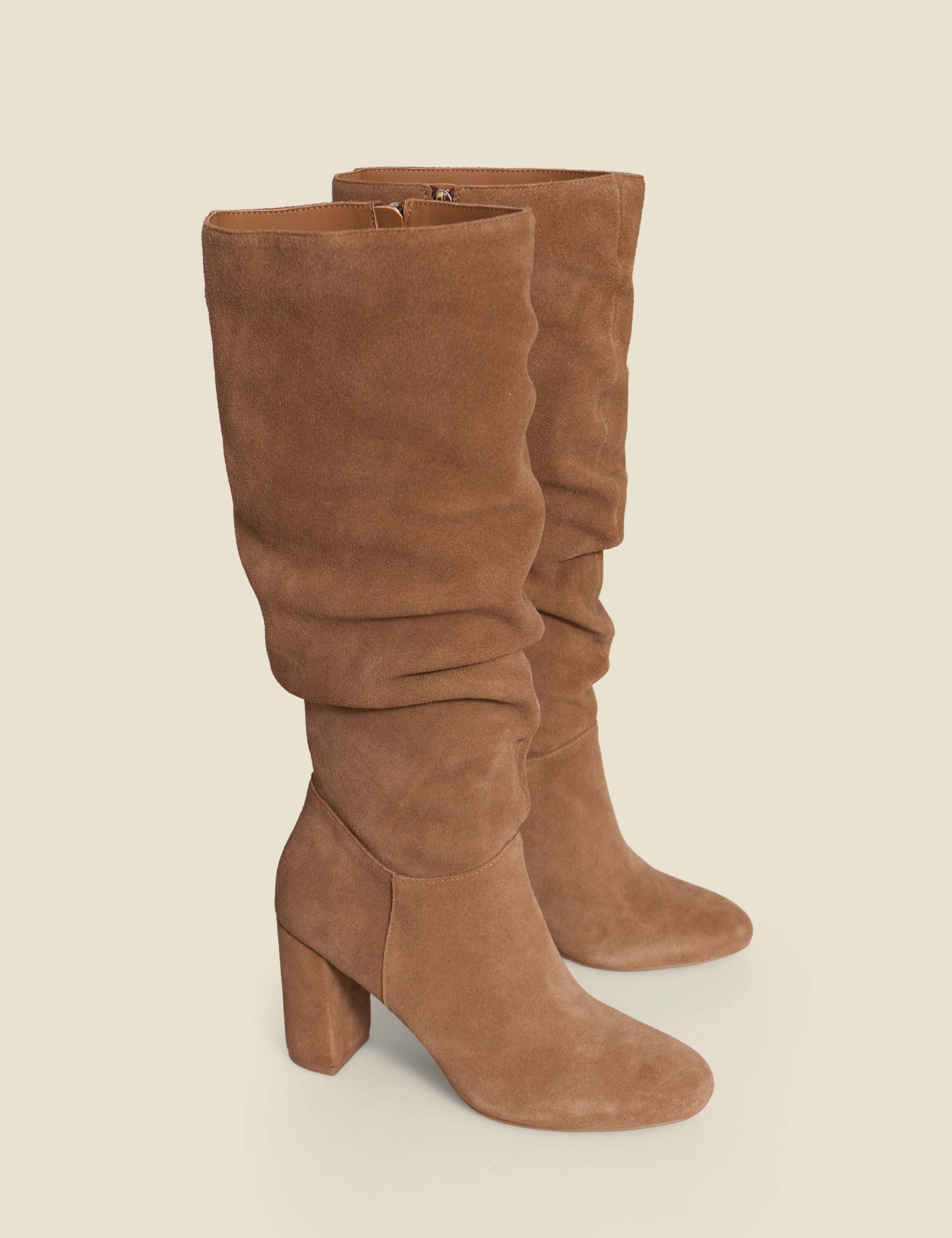 Suede Ruched Block Heel Knee High Boots 4 of 5