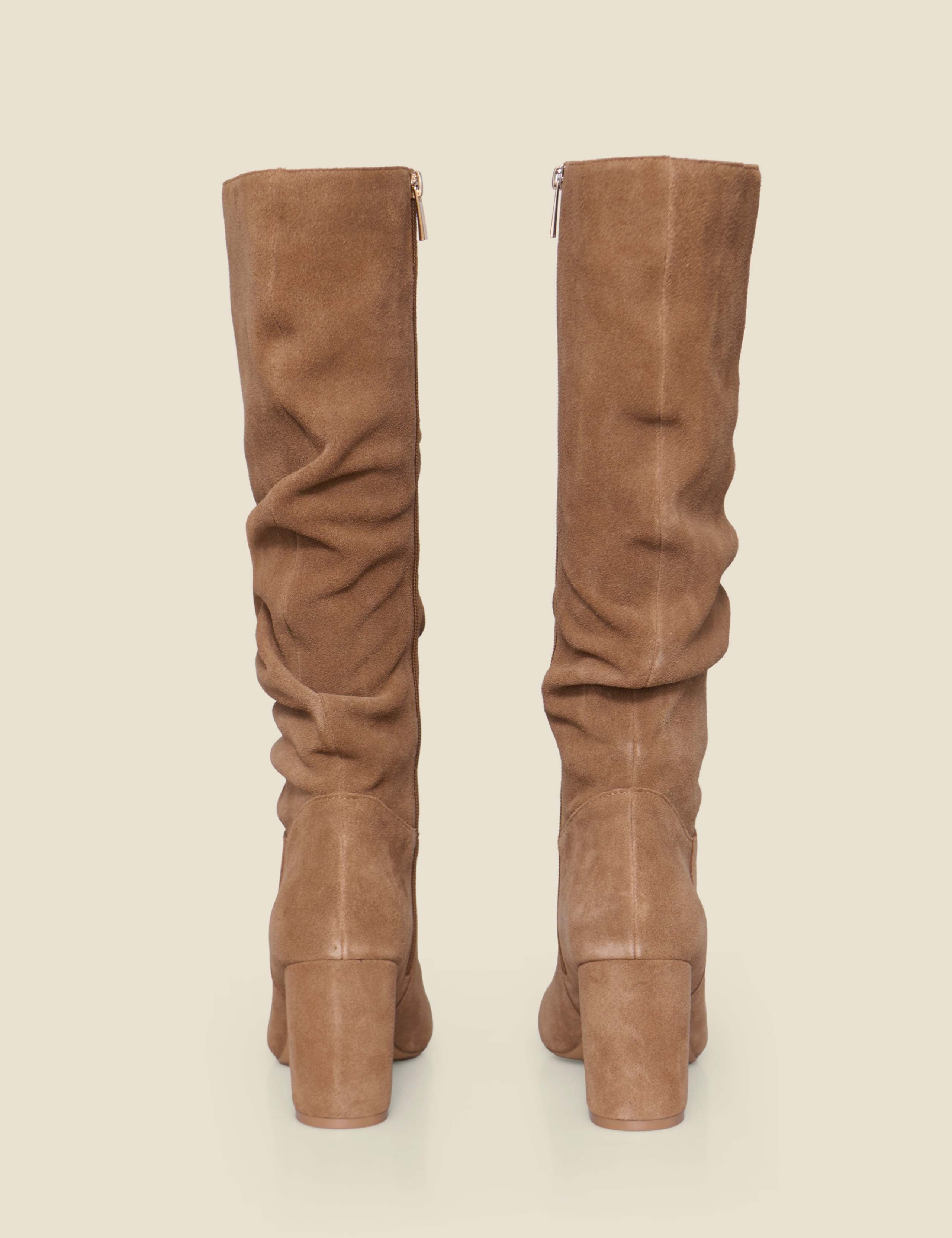 Suede Ruched Block Heel Knee High Boots 5 of 5