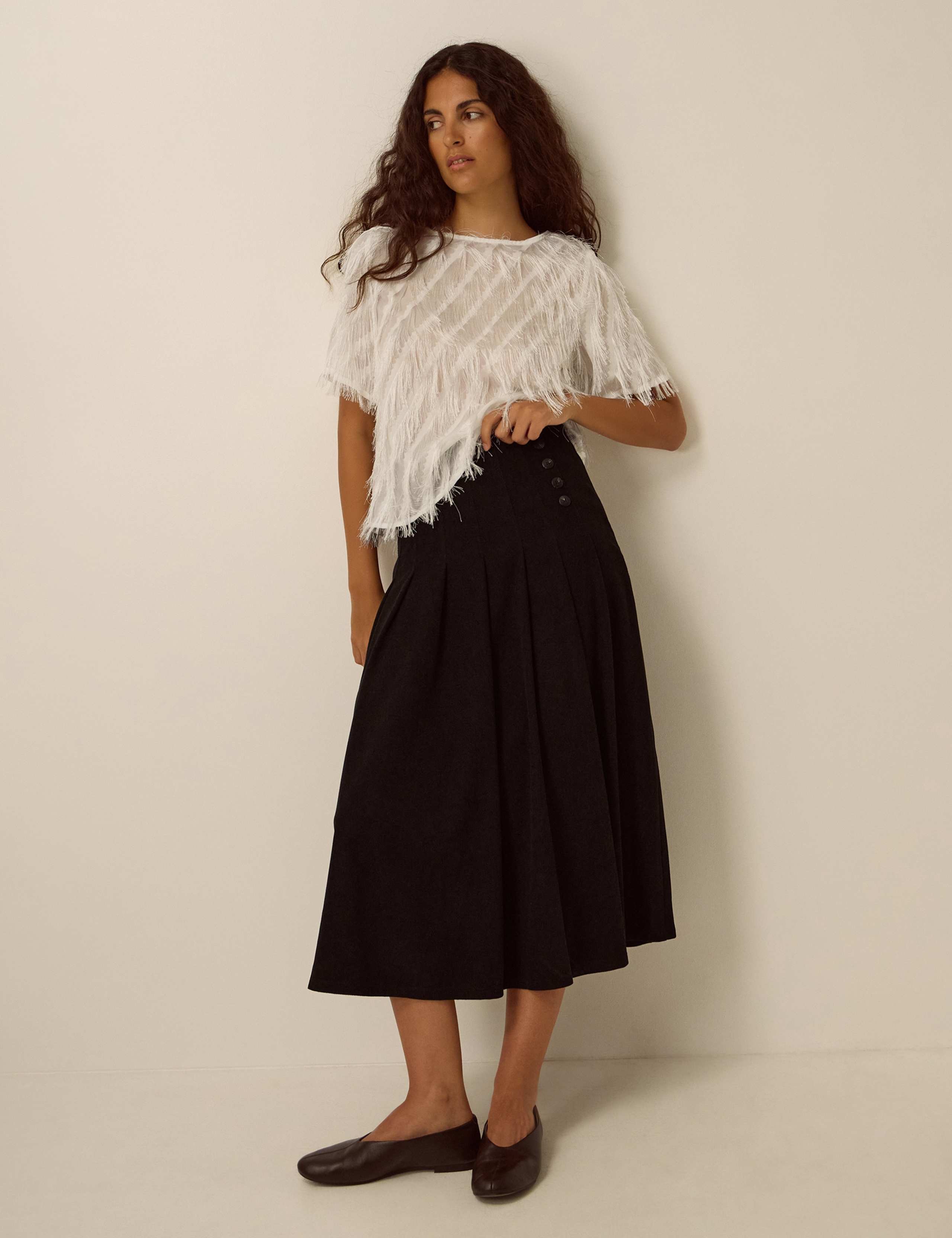Cord Button Front A Line Midi Skirt 2 of 4