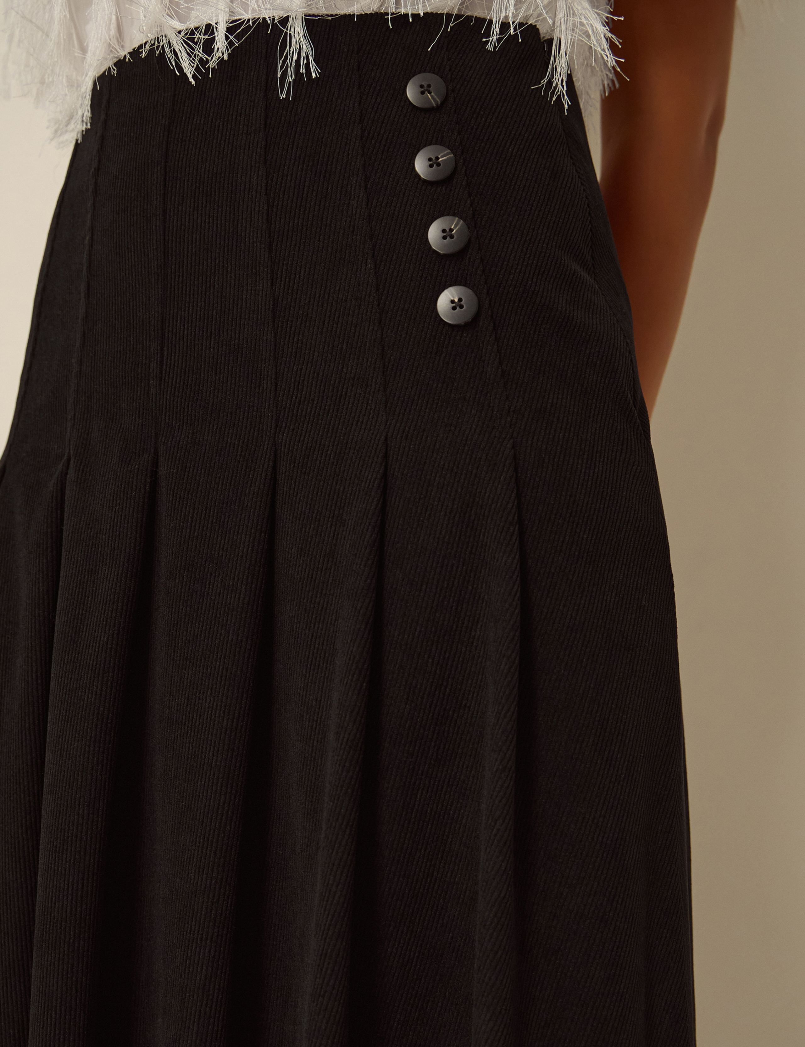 Cord Button Front A Line Midi Skirt 3 of 4