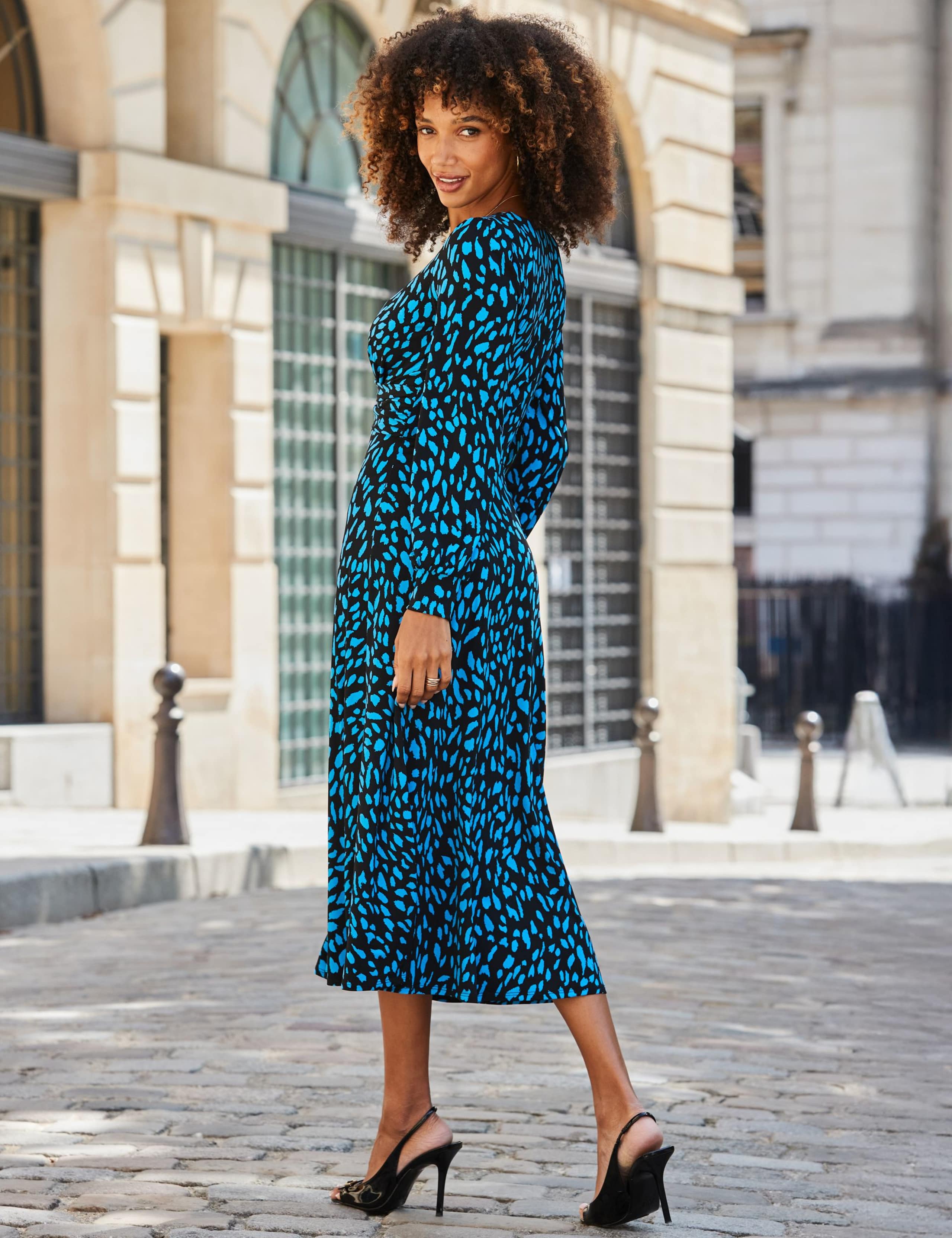 Fleck Print Twist Front Midi Dress 2 of 6
