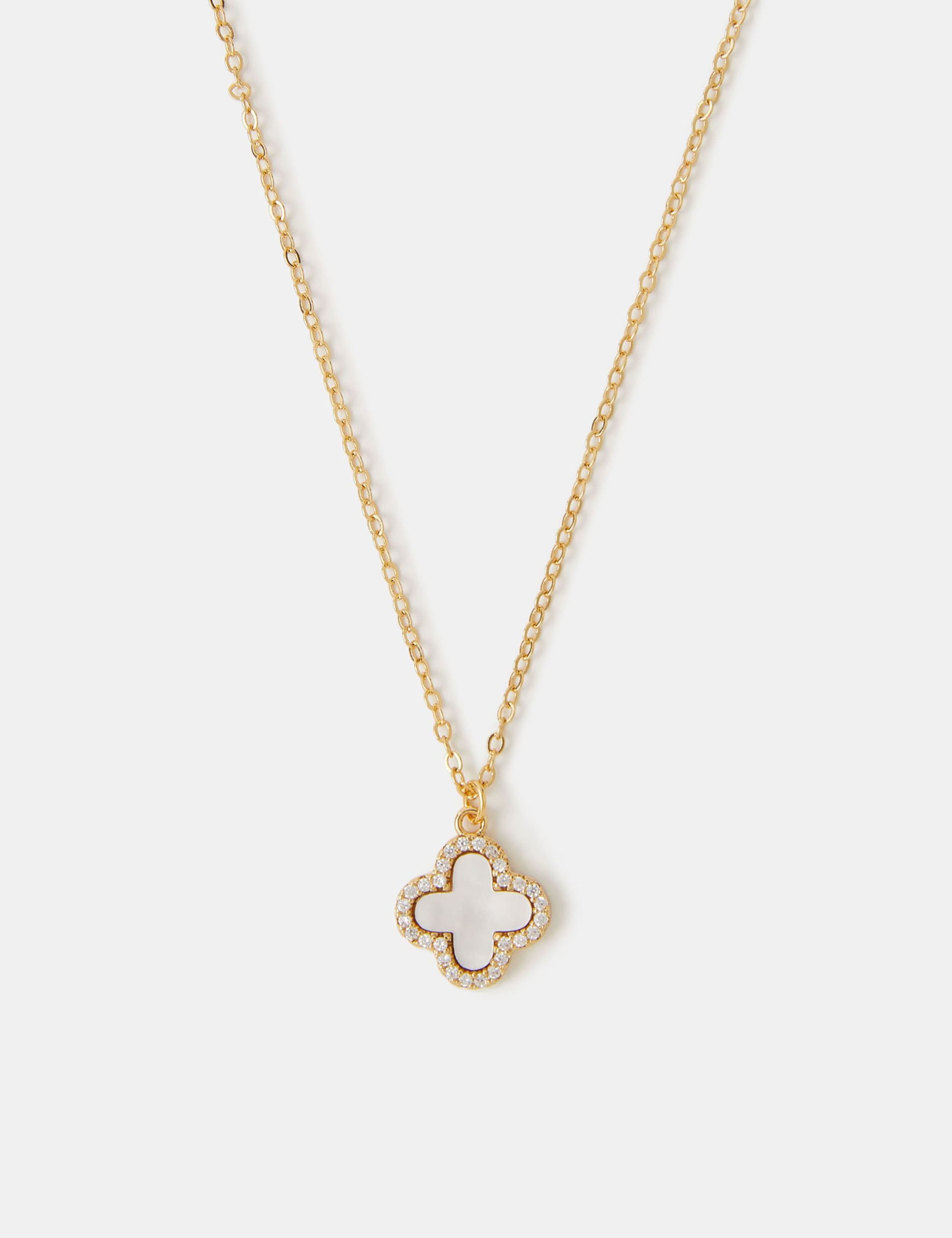 Gold Tone Mother of Pearl Clover Pendant 2 of 2