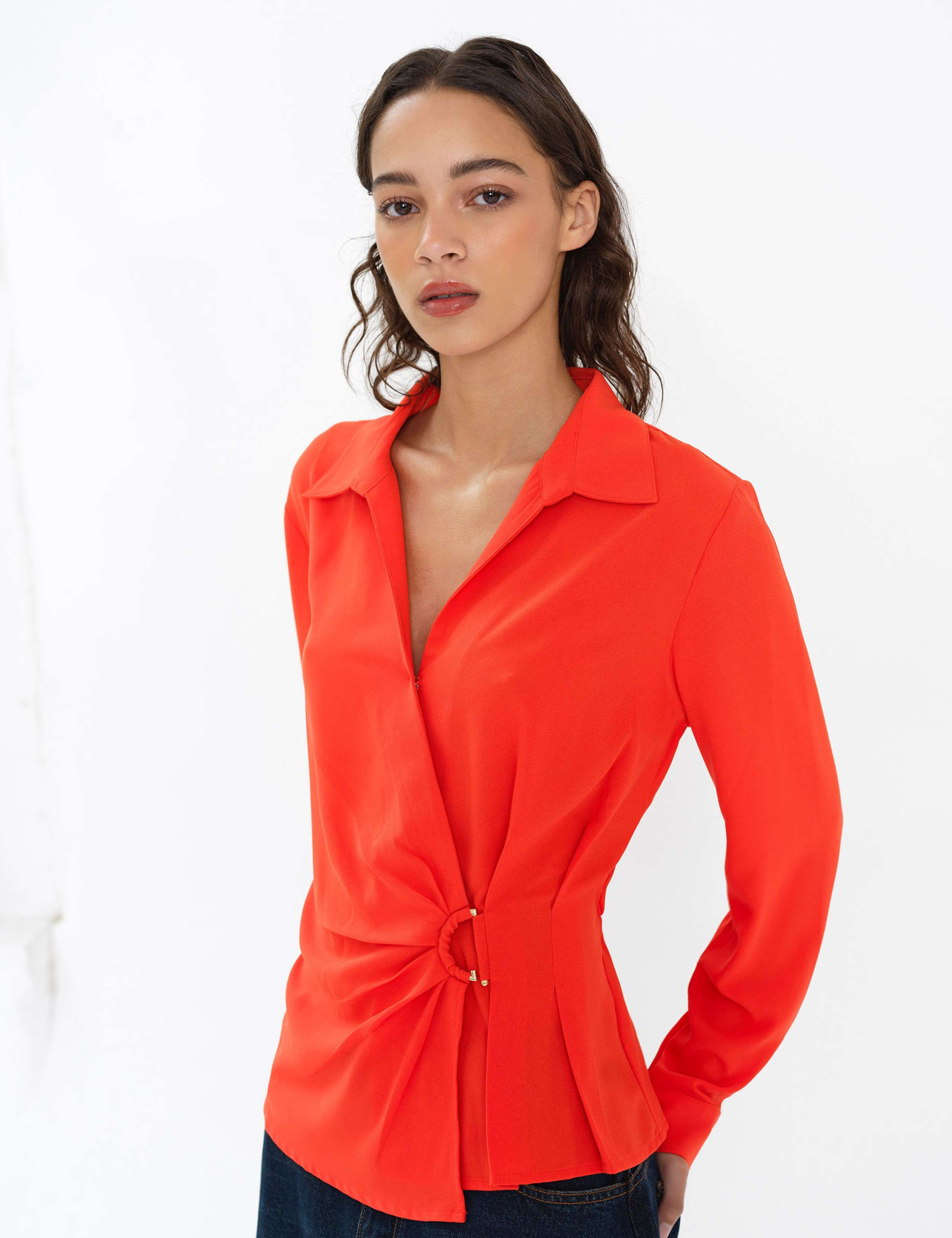 Collared Waisted Wrap Detail Blouse 4 of 6