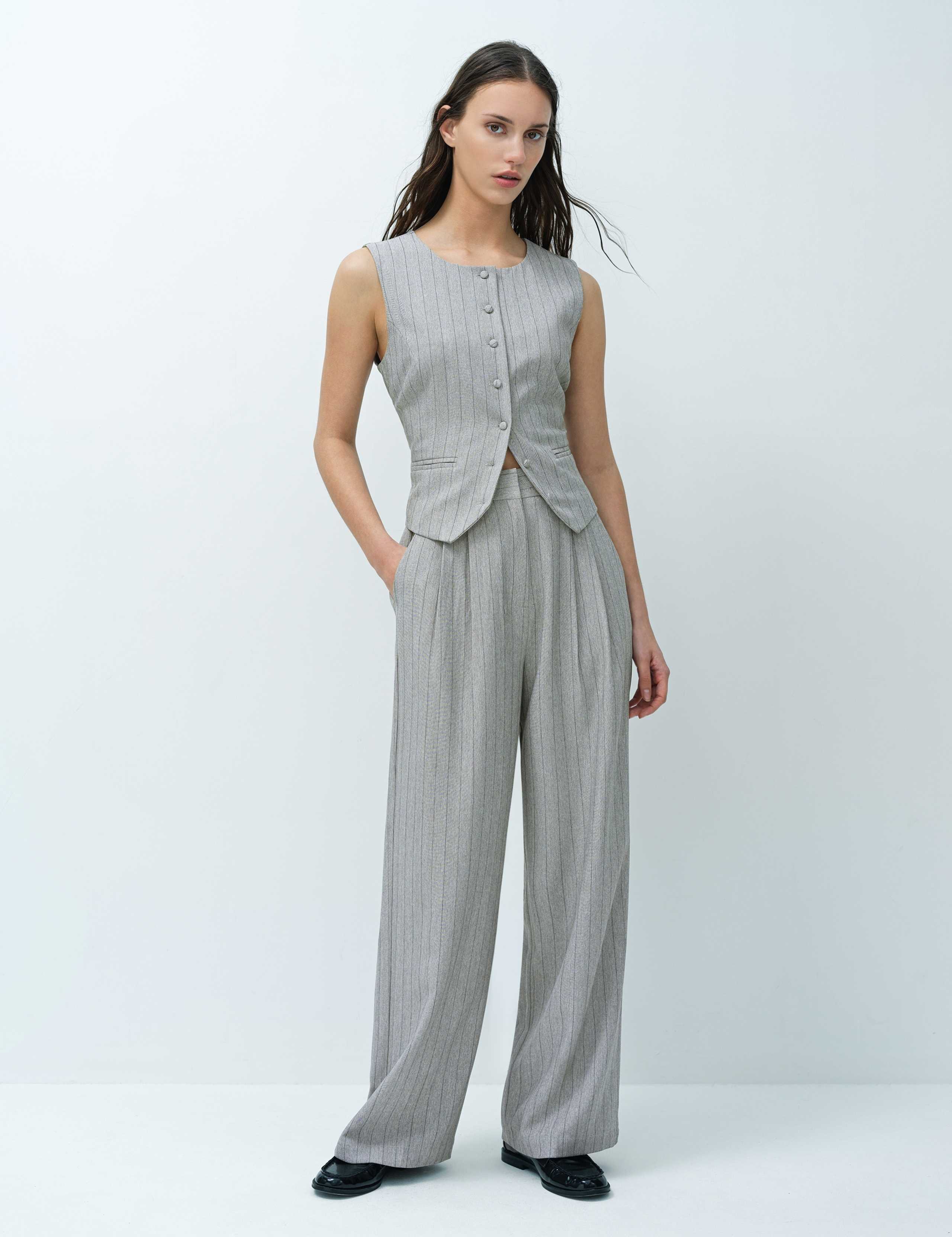 Pinstripe Wide Leg Trousers 1 of 6