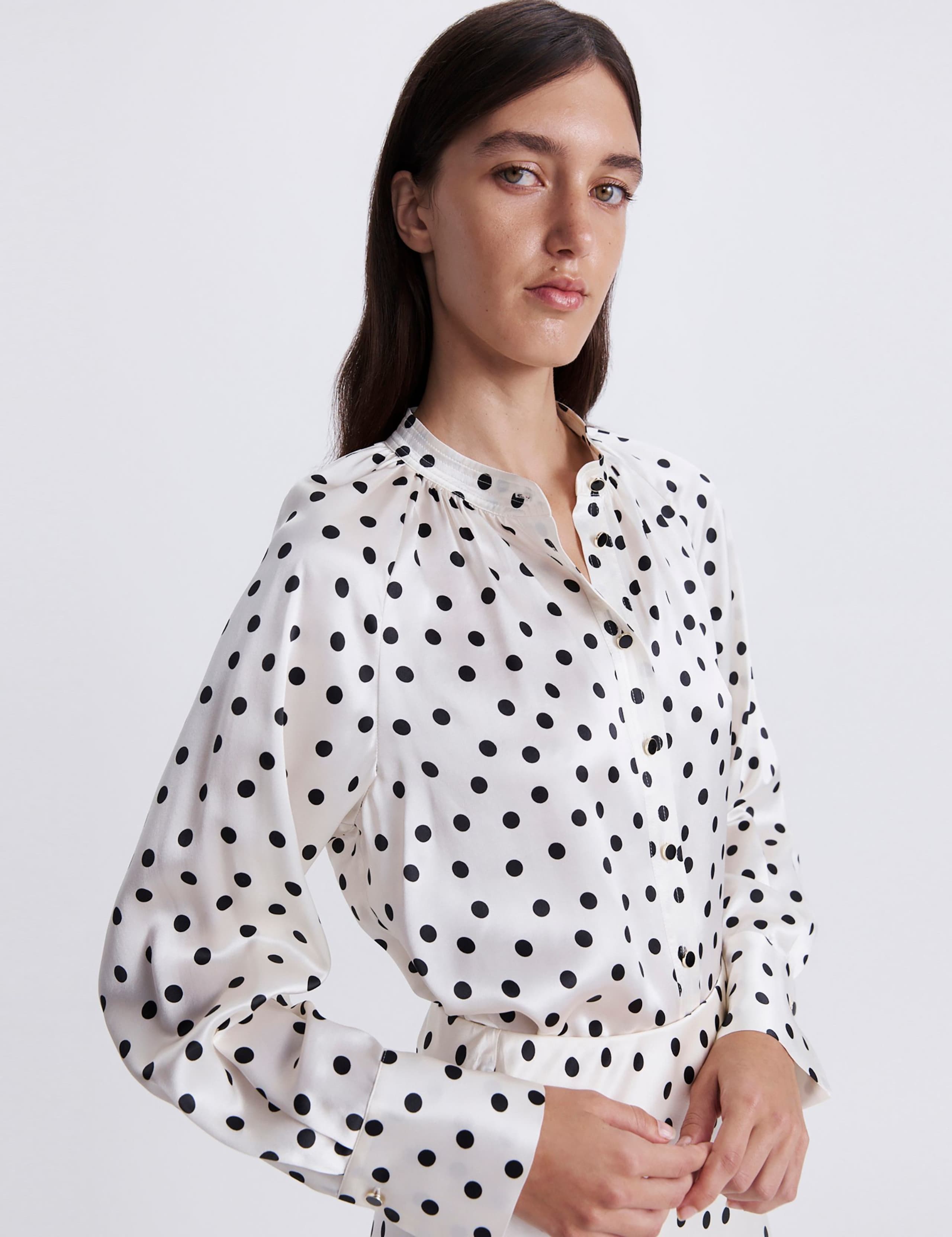 Pure Silk Polka Dot High Neck Blouse 1 of 6