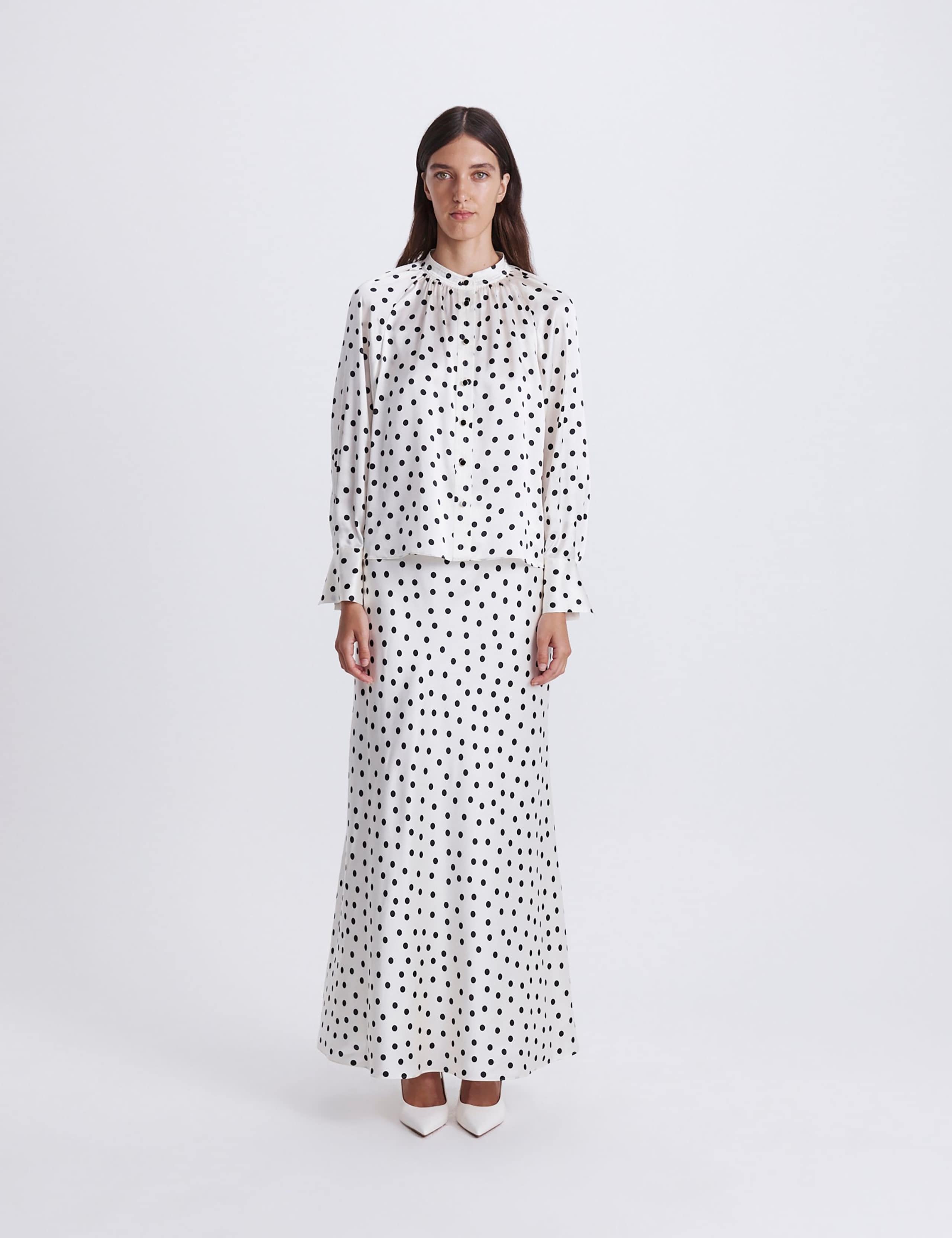 Pure Silk Polka Dot High Neck Blouse 2 of 6