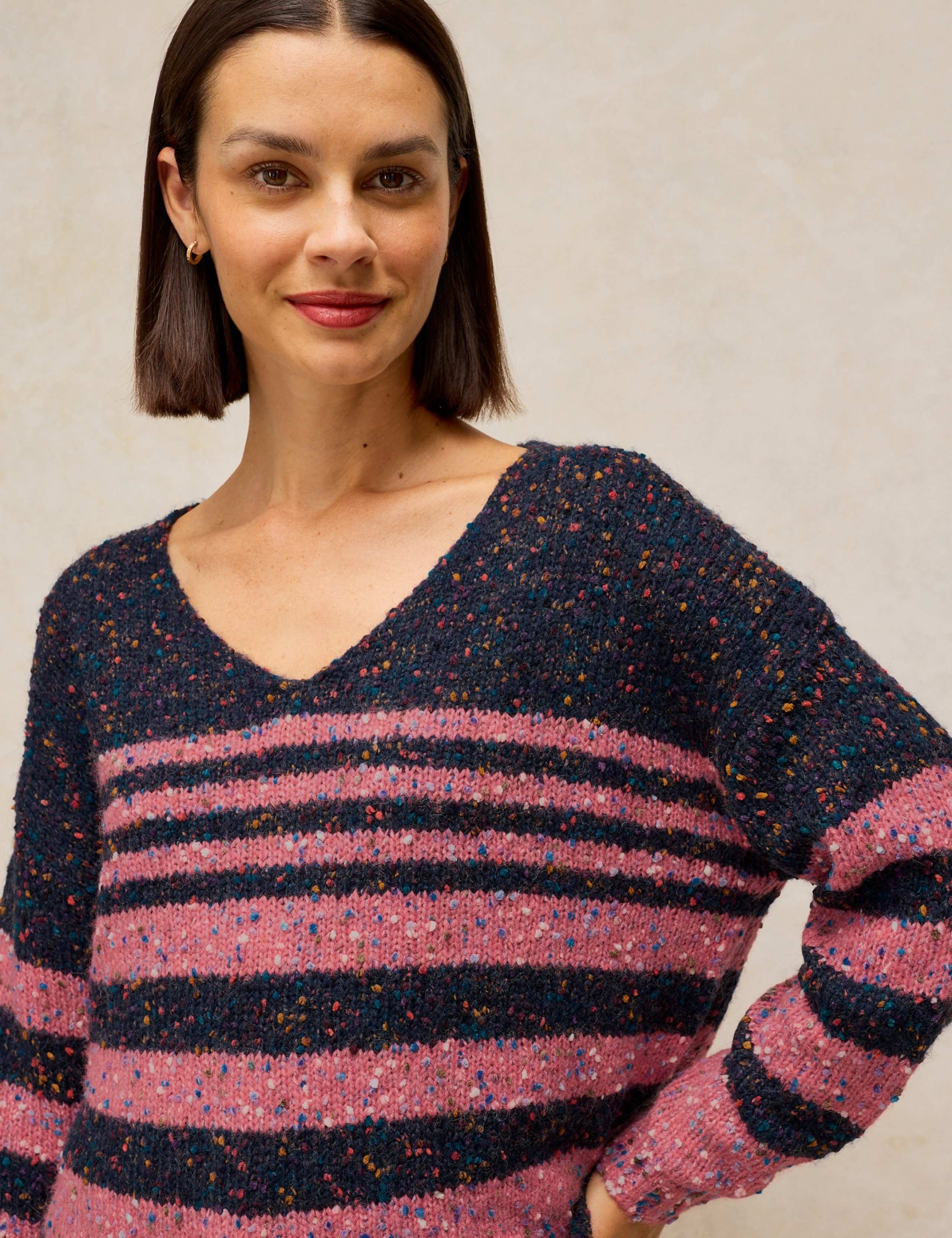 Textured Striped V-Neck Jumper with Wool 5 of 6