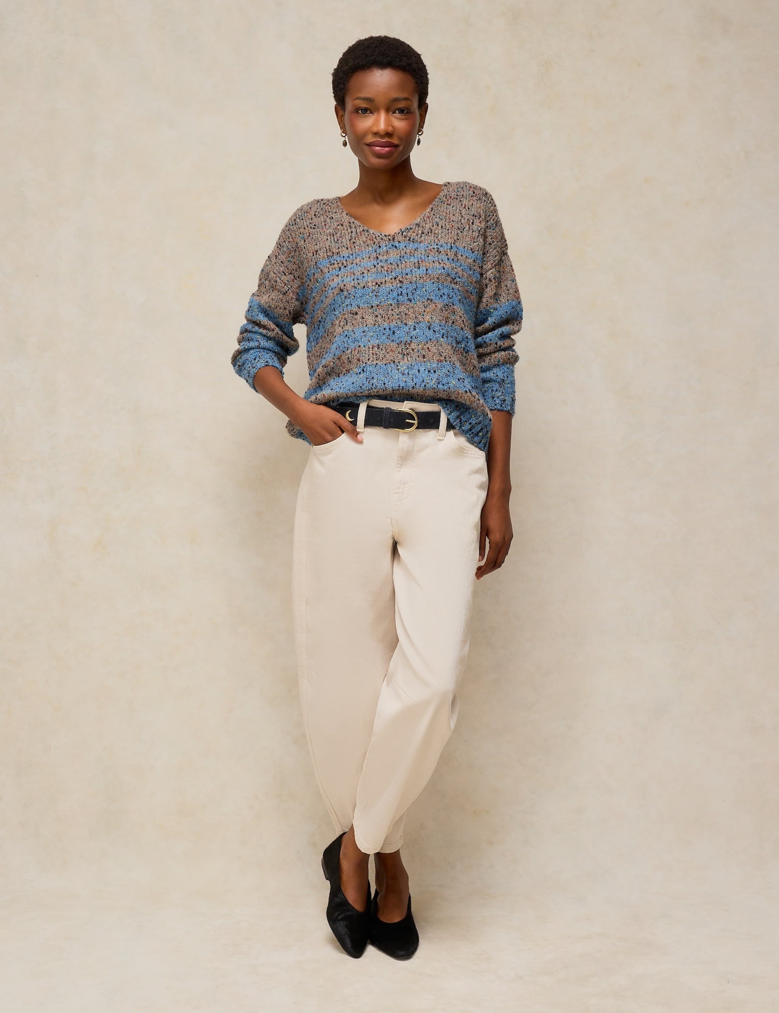 Textured Striped V-Neck Jumper with Wool 3 of 6
