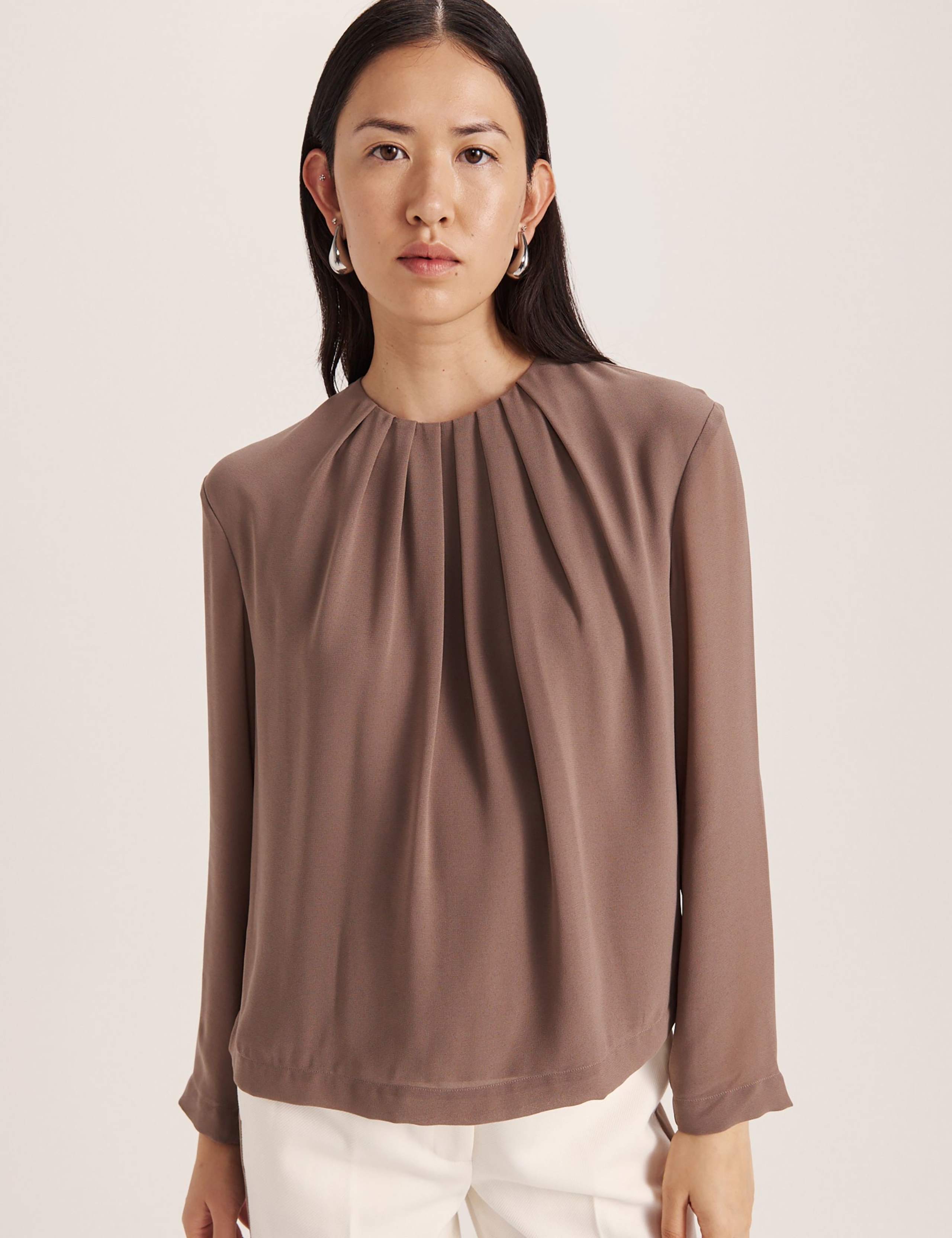 Crew Neck Tuck Detail Blouse 1 of 6