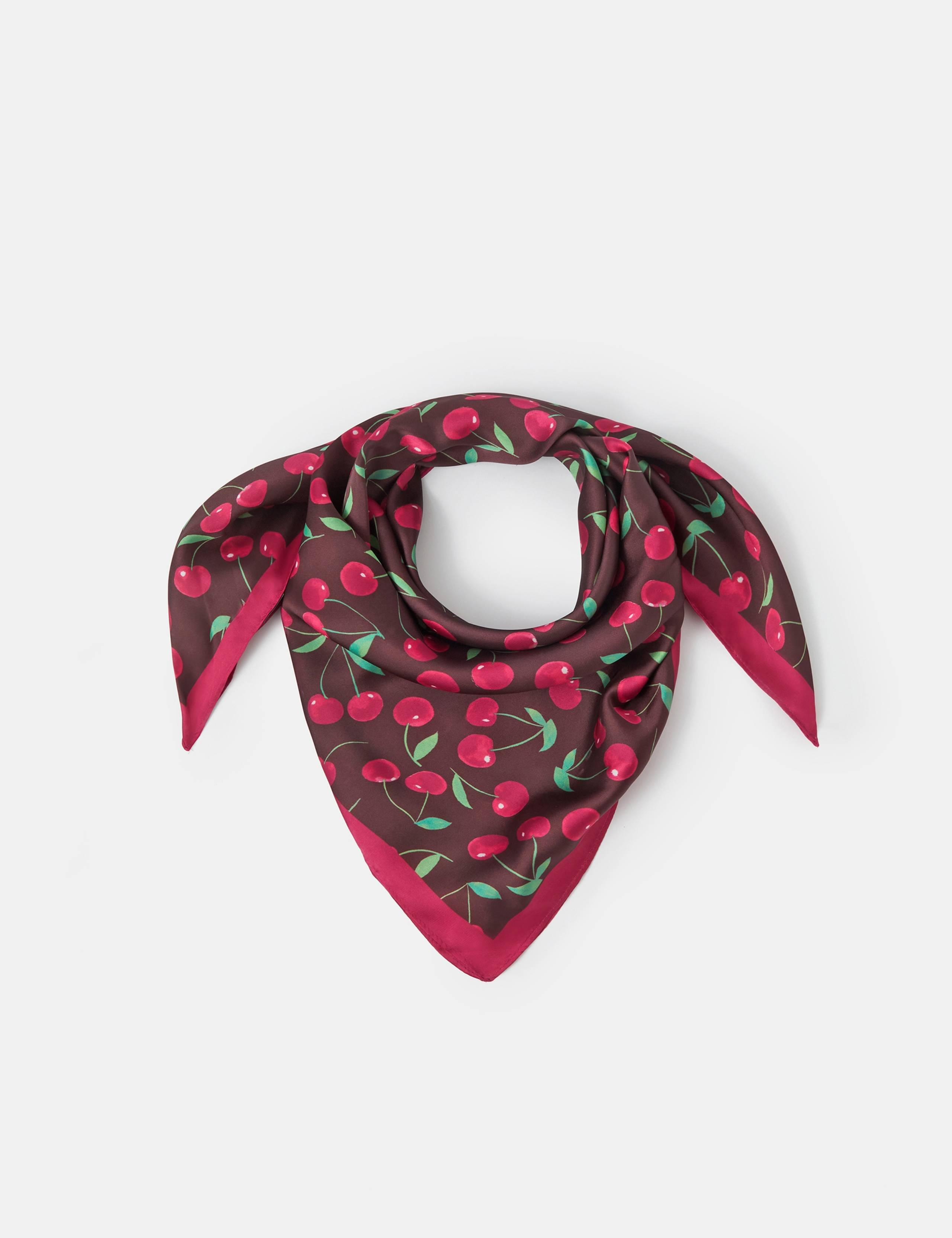 Satin Cherry Print Square Scarf 1 of 3