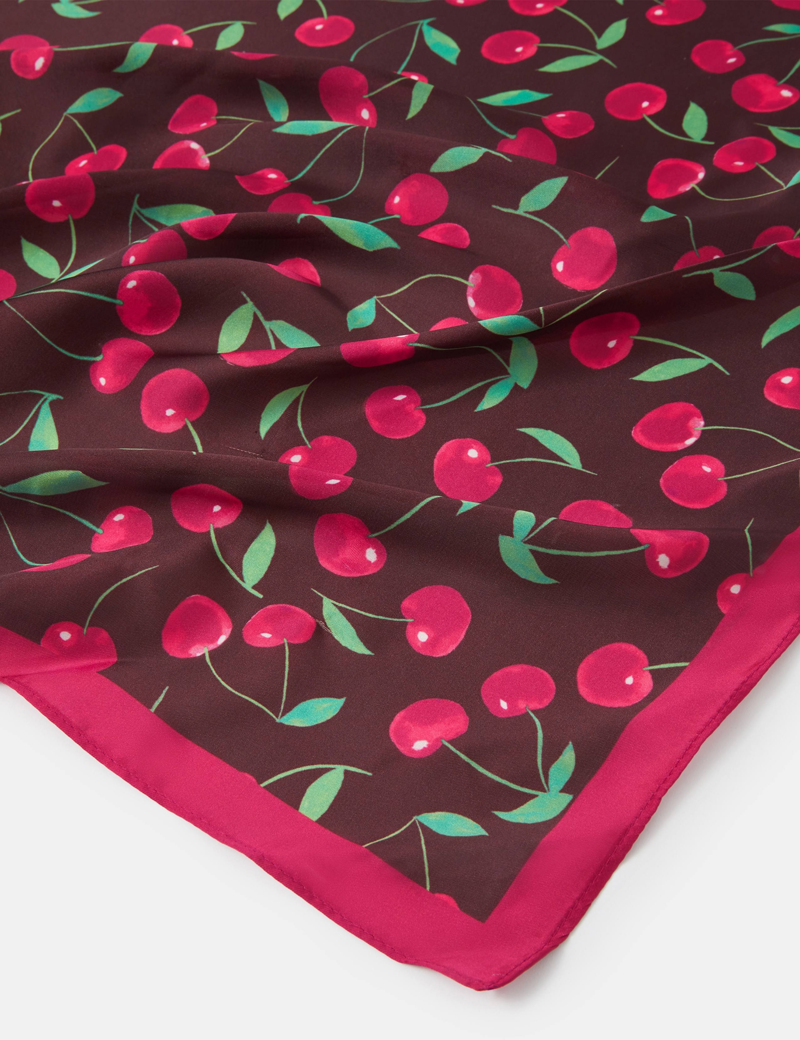 Satin Cherry Print Square Scarf 3 of 3