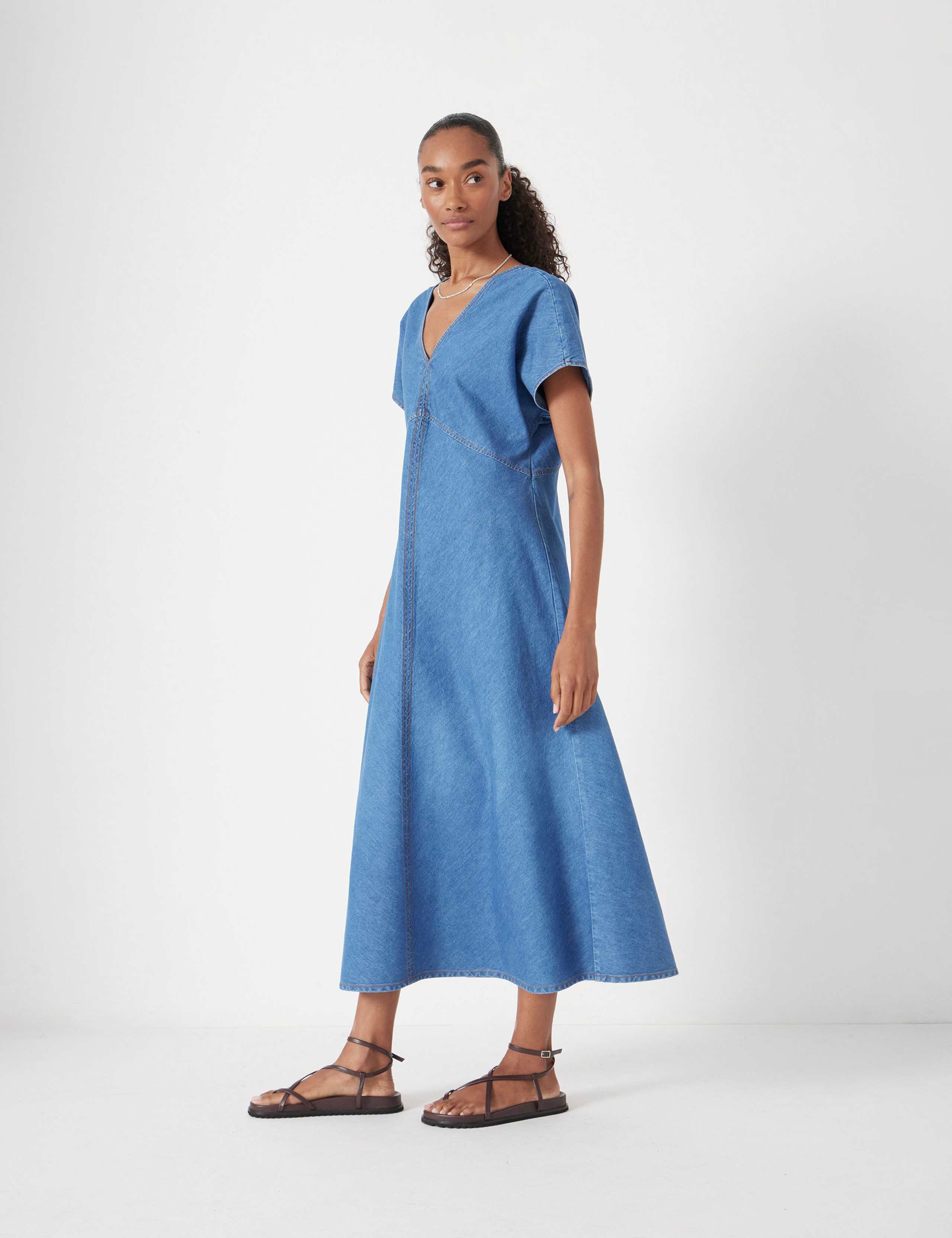 Denim V-Neck Midi Tea Dress 3 of 5