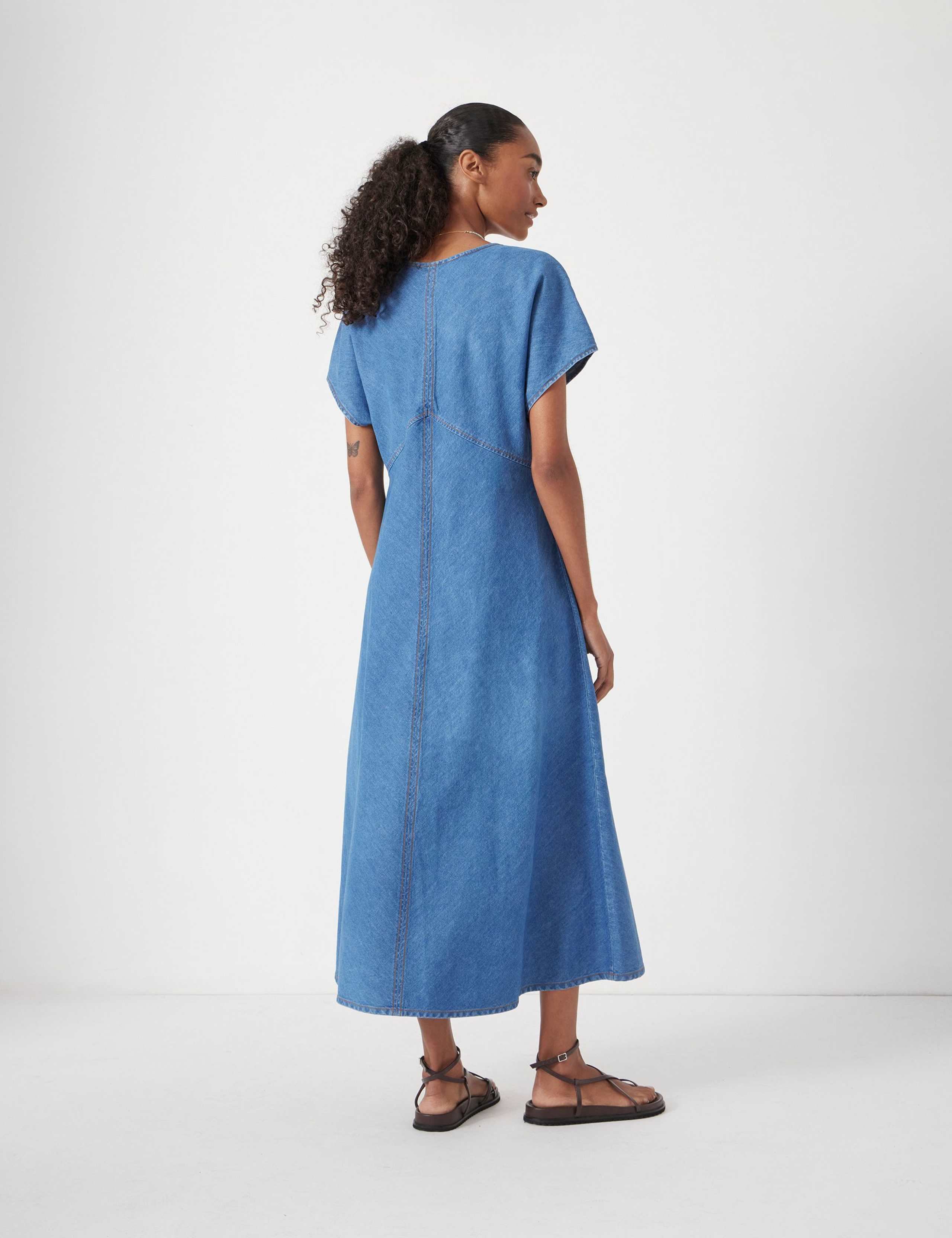 Denim V-Neck Midi Tea Dress 4 of 5