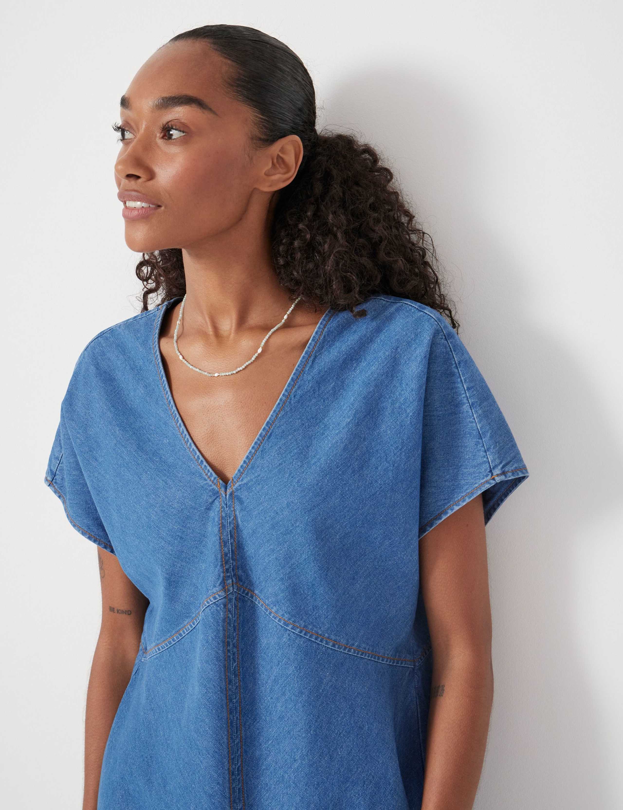 Denim V-Neck Midi Tea Dress 5 of 5