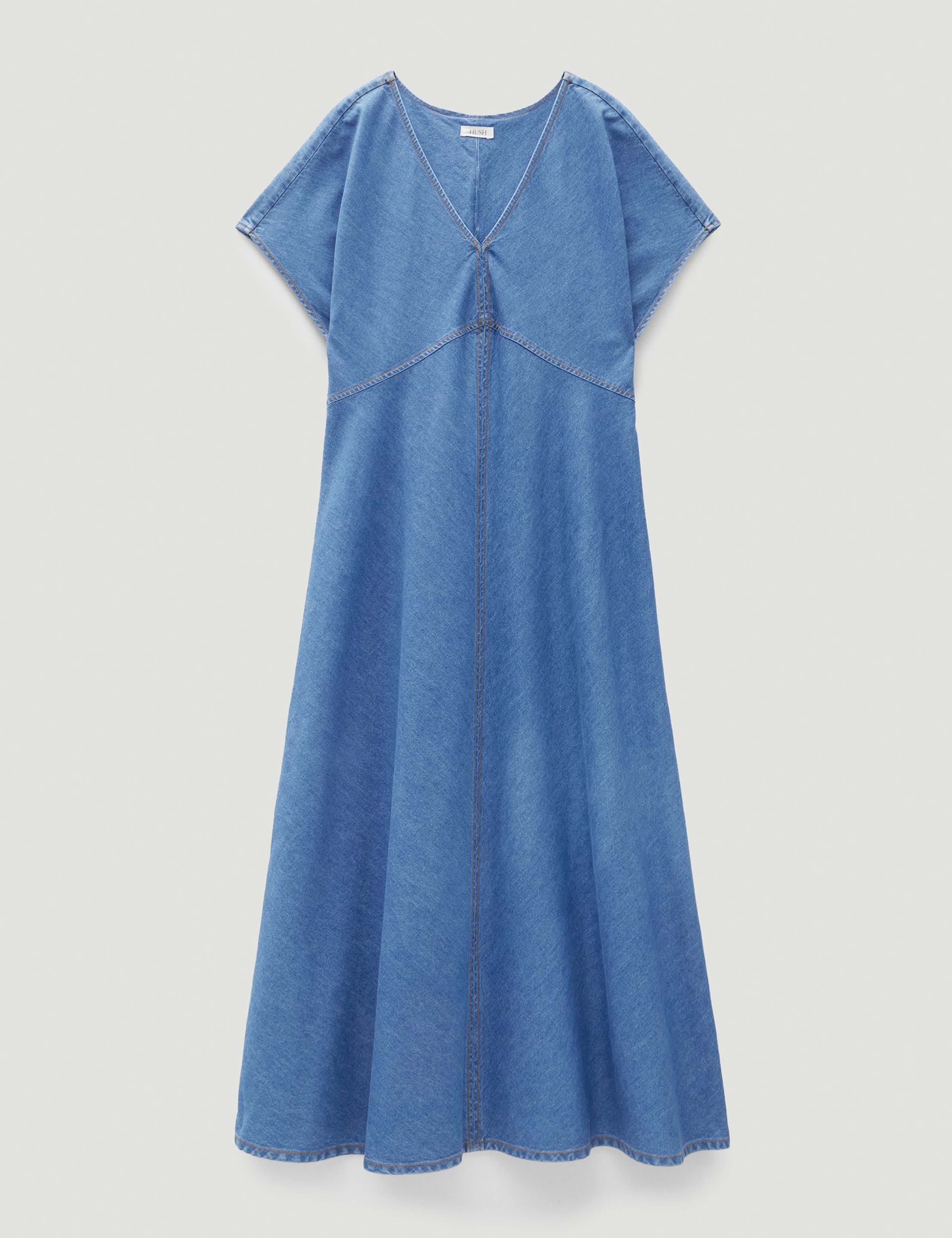 Denim V-Neck Midi Tea Dress 2 of 5