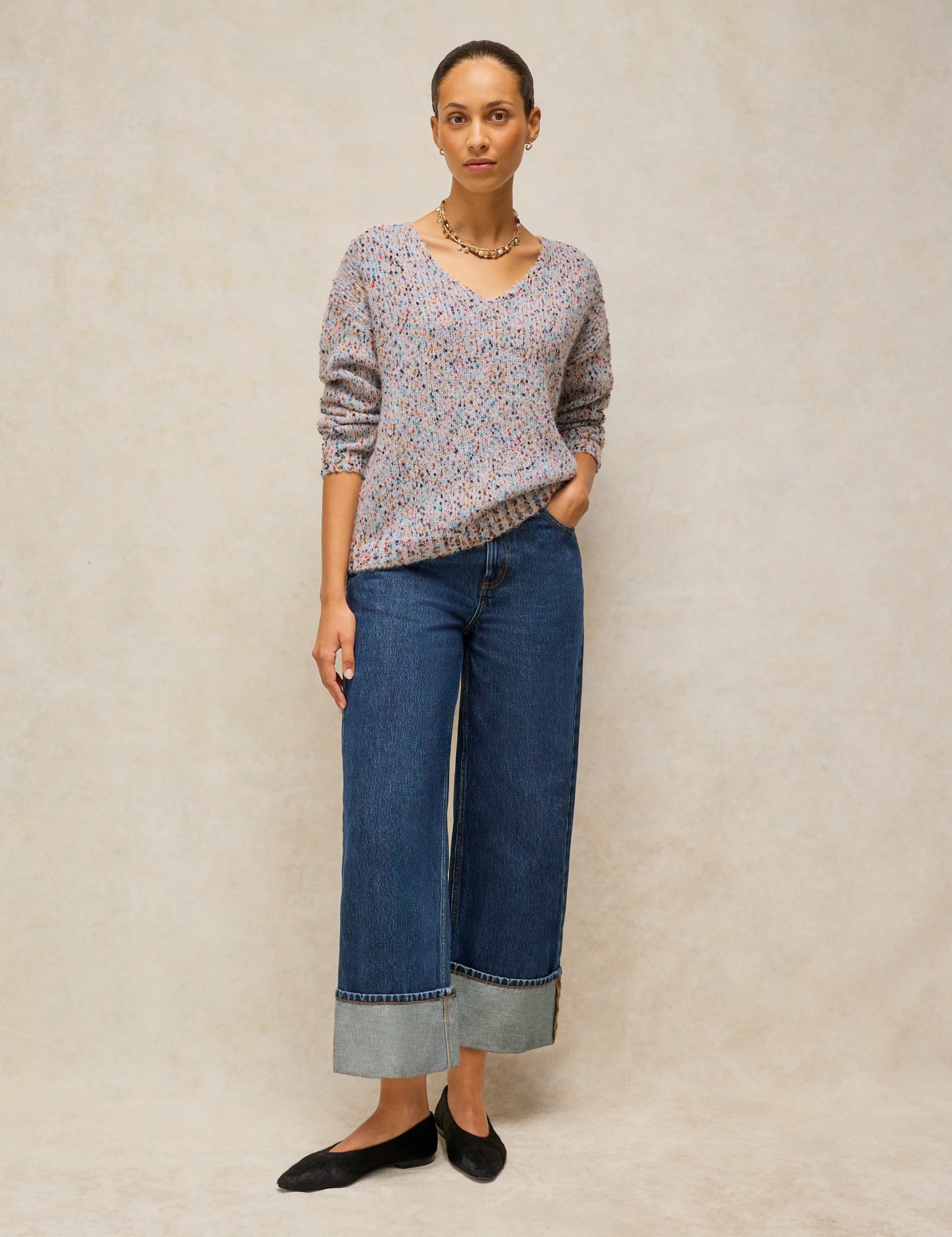 Textured Flecked V-Neck Jumper with Wool 3 of 6