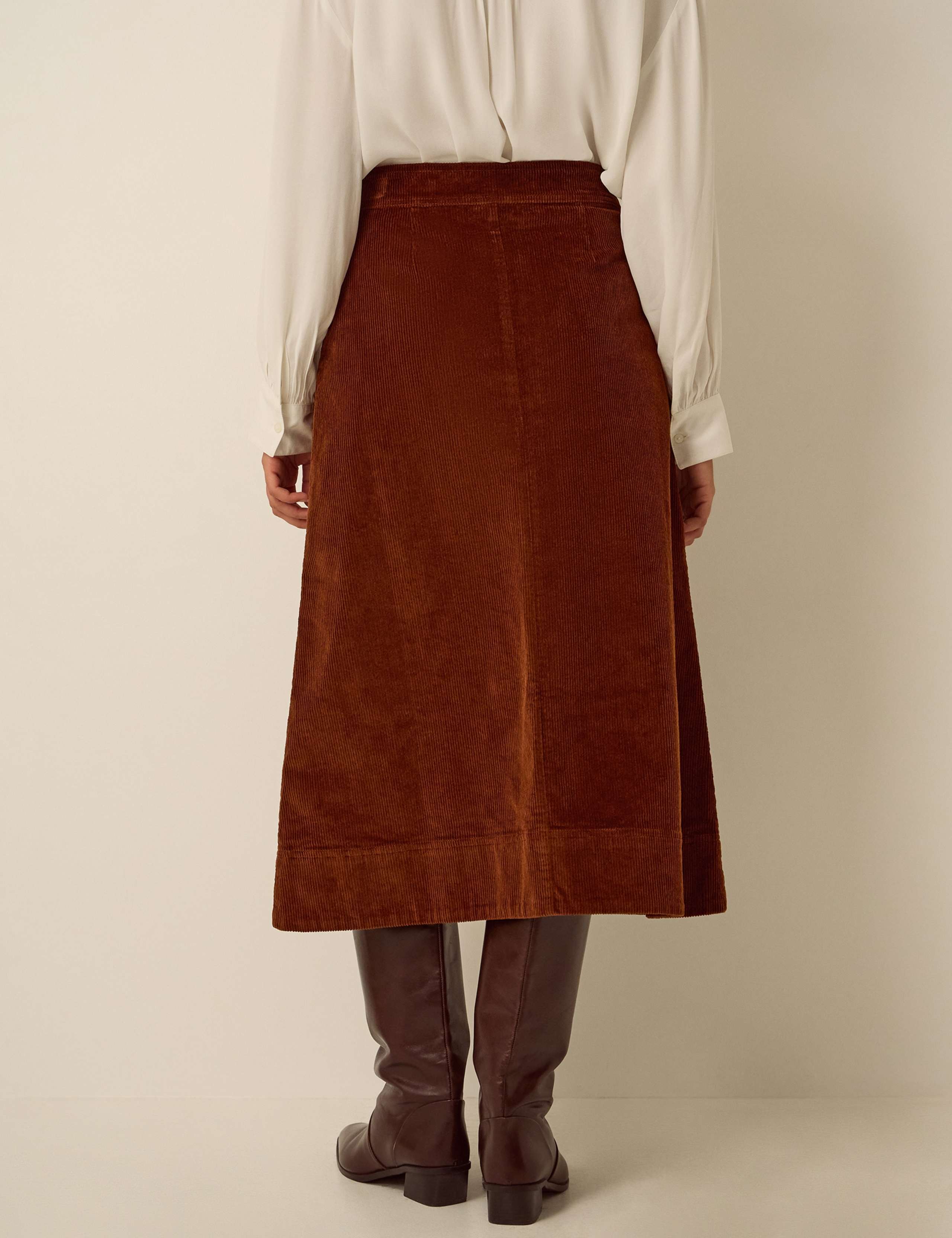 Cord Button Front A Line Midi Skirt 3 of 4
