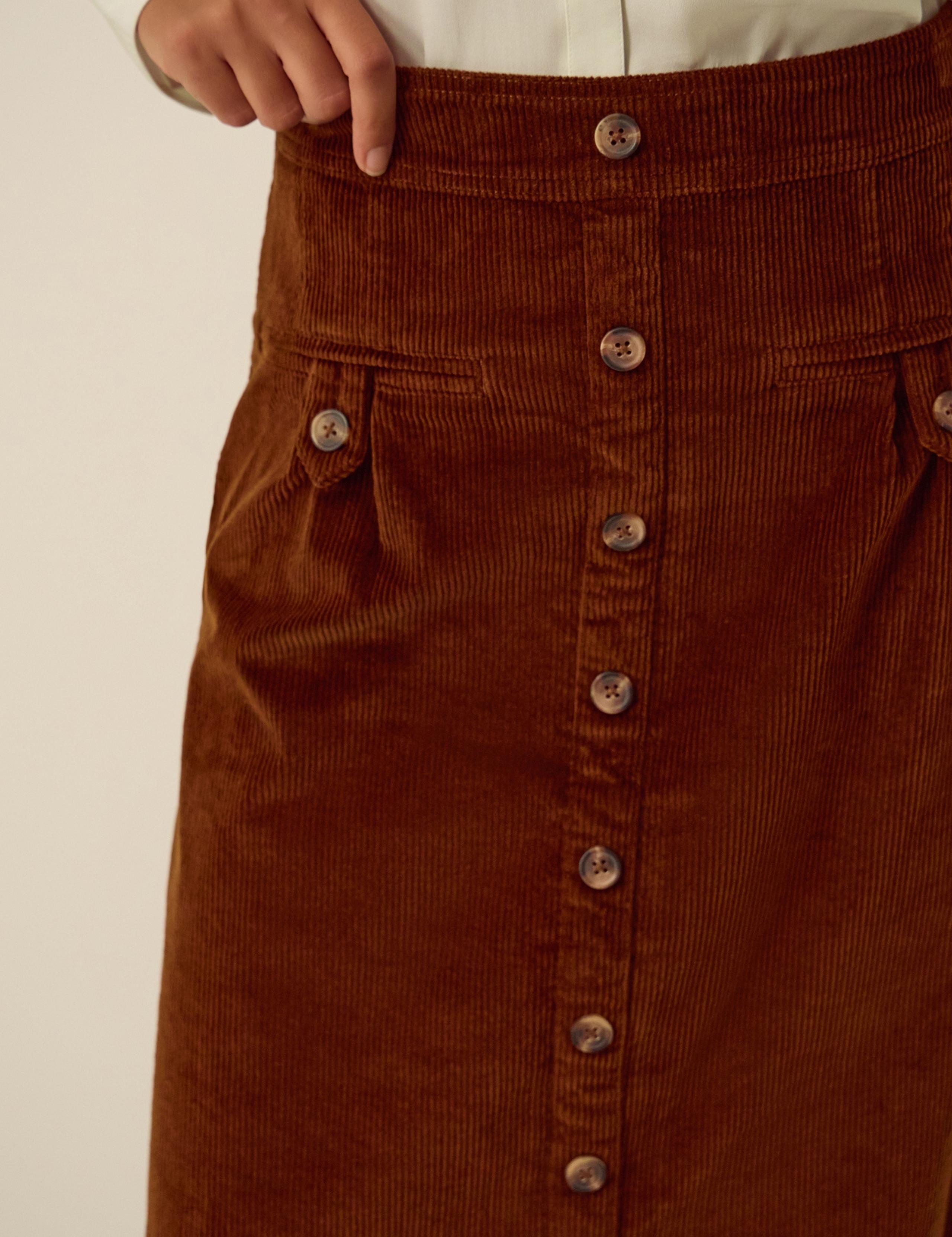 Cord Button Front A Line Midi Skirt 4 of 4