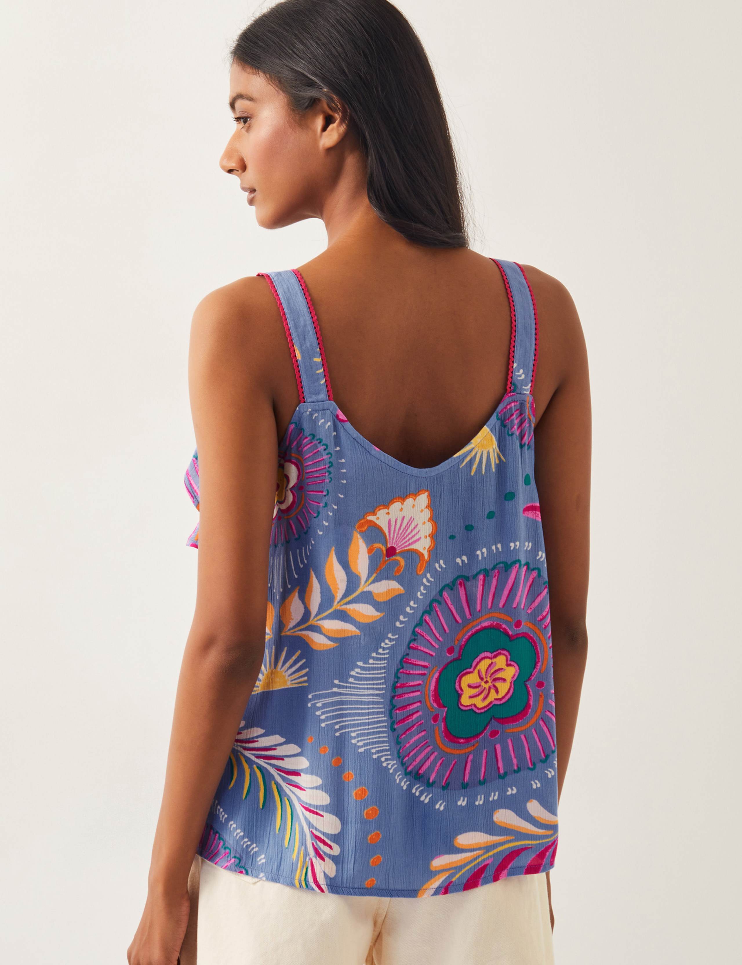 Floral Print Tie Front Frill Detail Cami Top 4 of 4